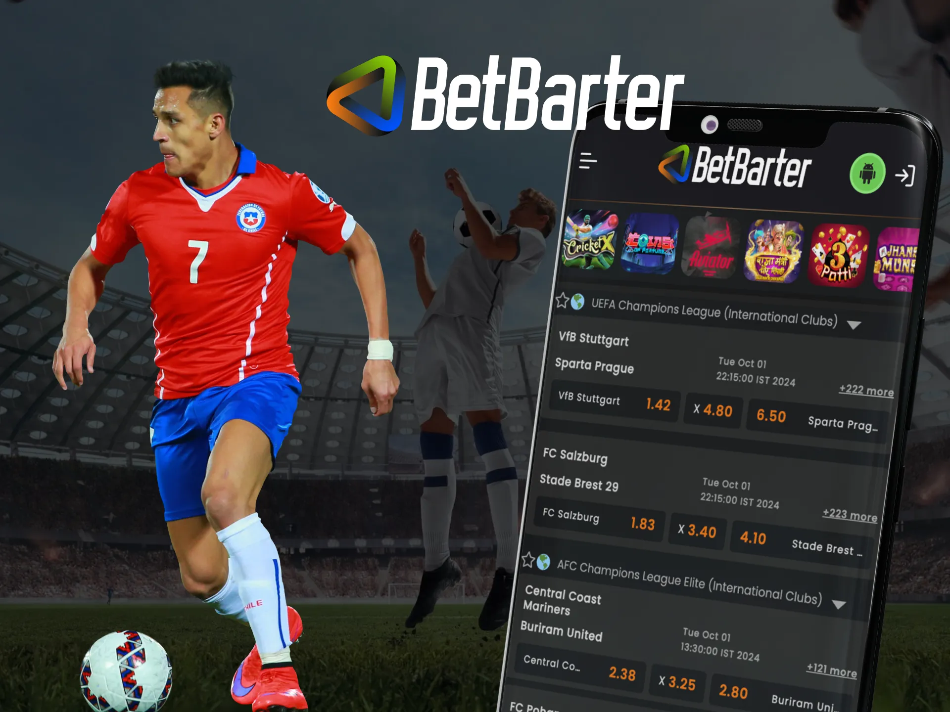 Players can bet on major league football at Betbarter online casino.