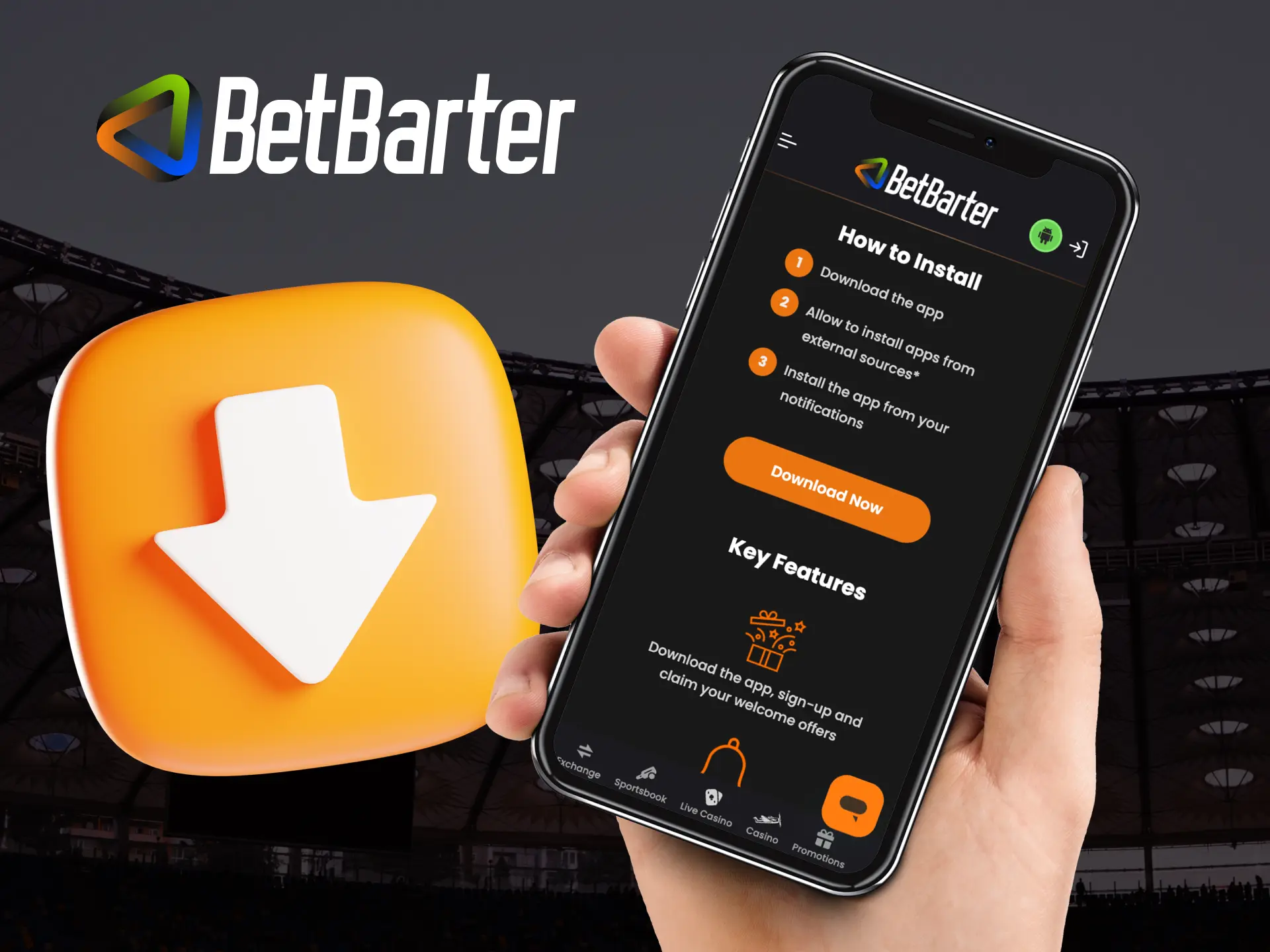 What does a user need to do to install the Betbarter online casino application on his phone.