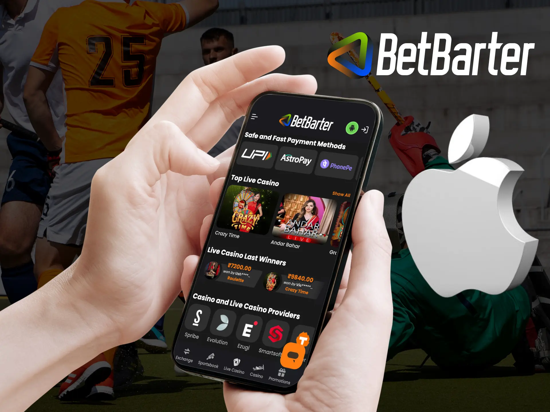 What features are available in the Betbarter online casino app for iOS.