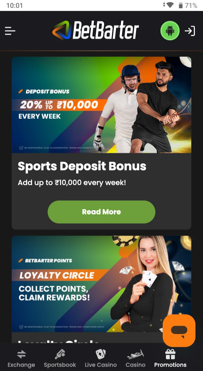 Are bonuses available for players at Betbarter online casinos.