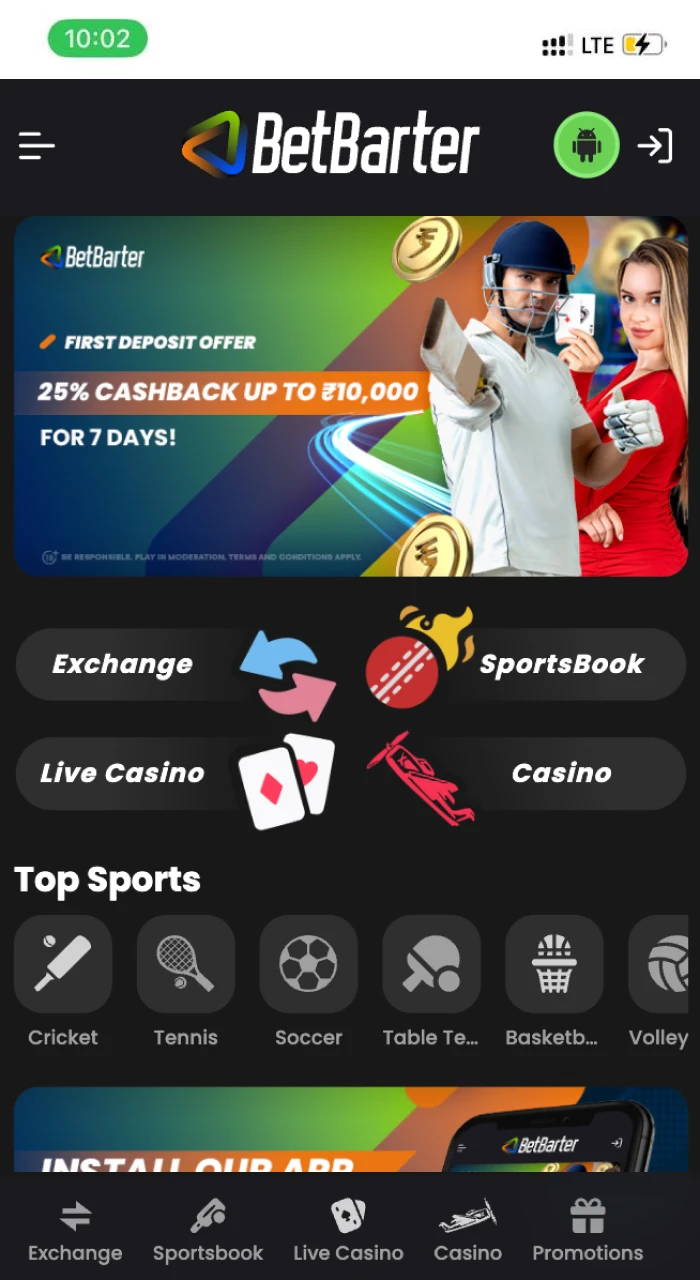 To install the Betbarter online casino application on iOS, you need to go to the official casino website.