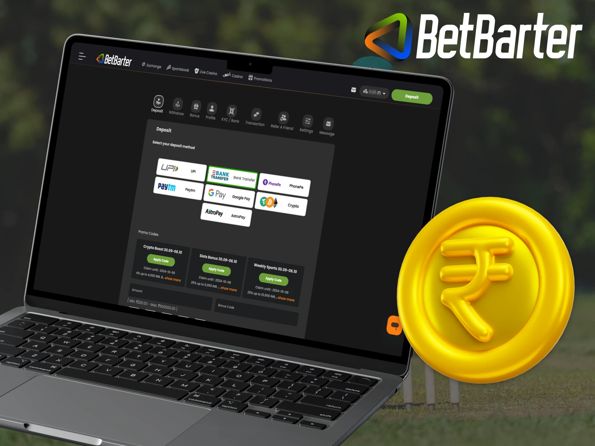 Betbarter supports several deposit methods.