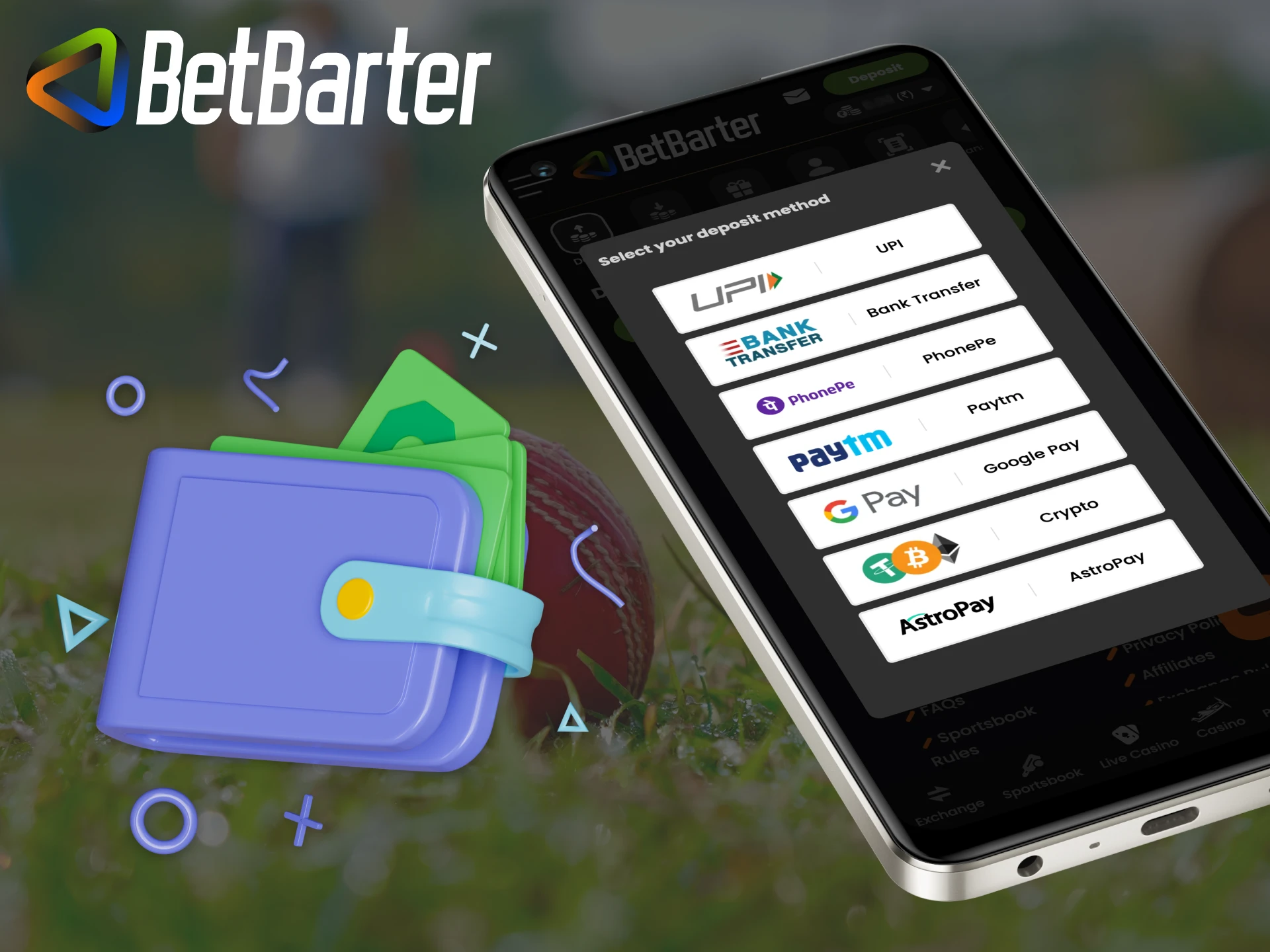 You can deposit and withdrawal via the Betbarter mobile app.