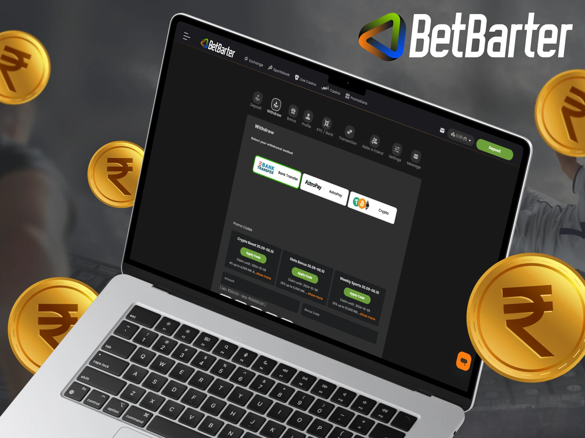 Betbarter supports the following withdrawal methods.