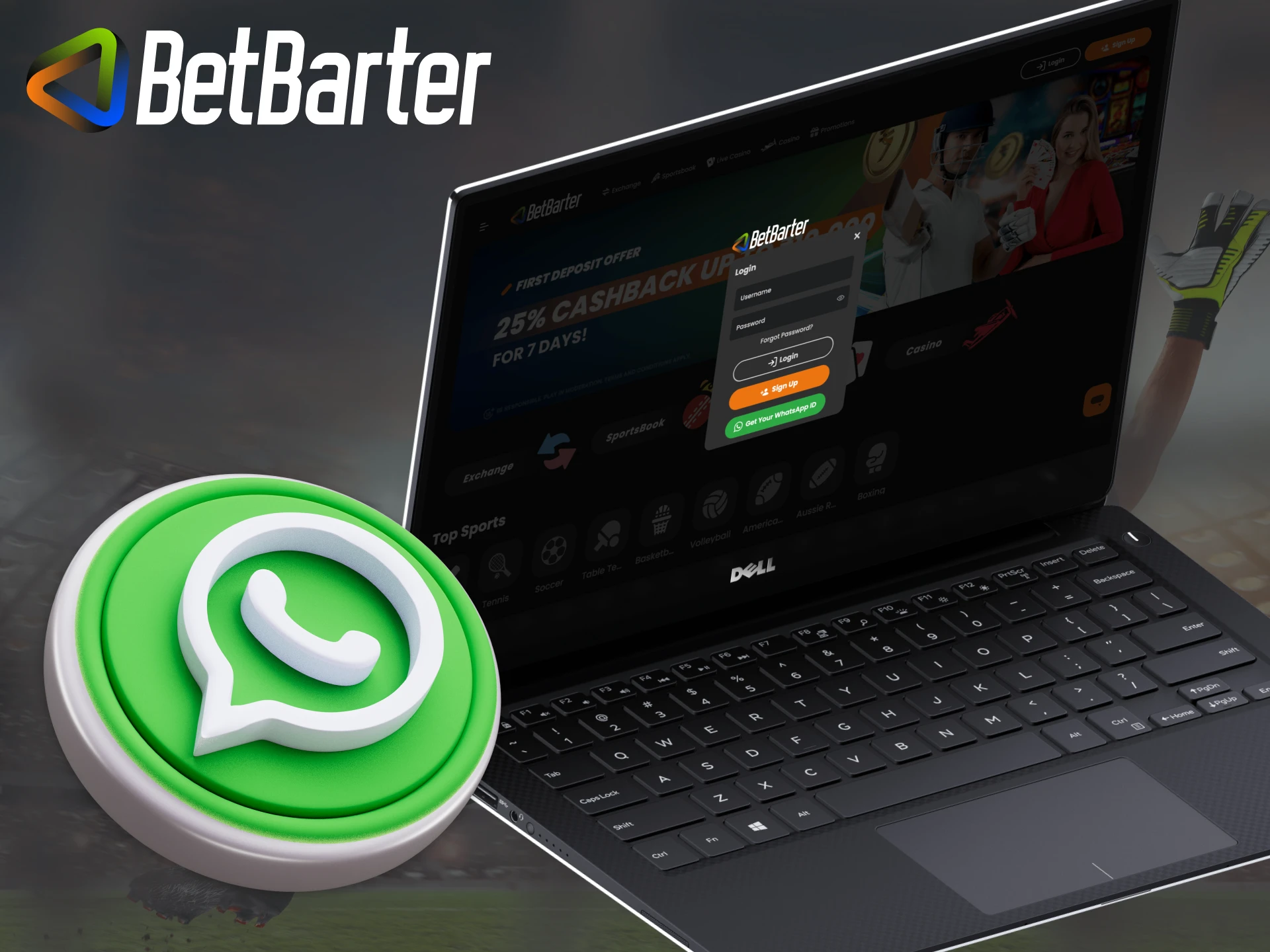 Use WhatsApp to create an account at Betbarter.