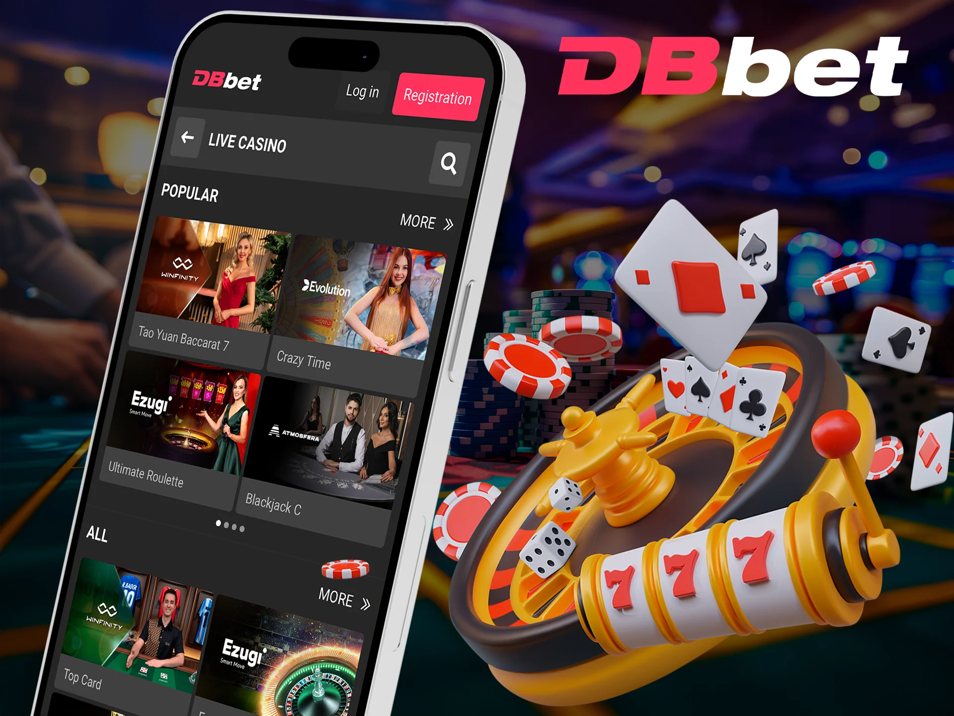 Play casino games using the DBbet mobile app to play anytime.