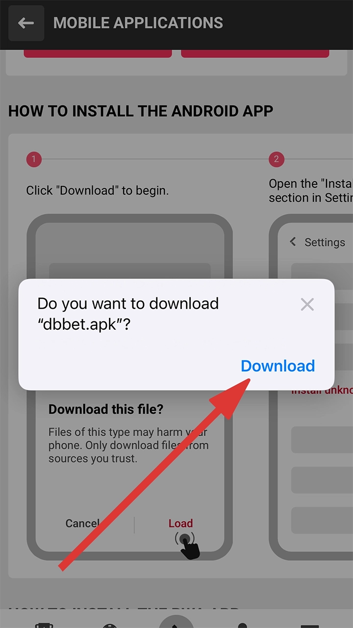 Start installing the DBbet app on your android device.