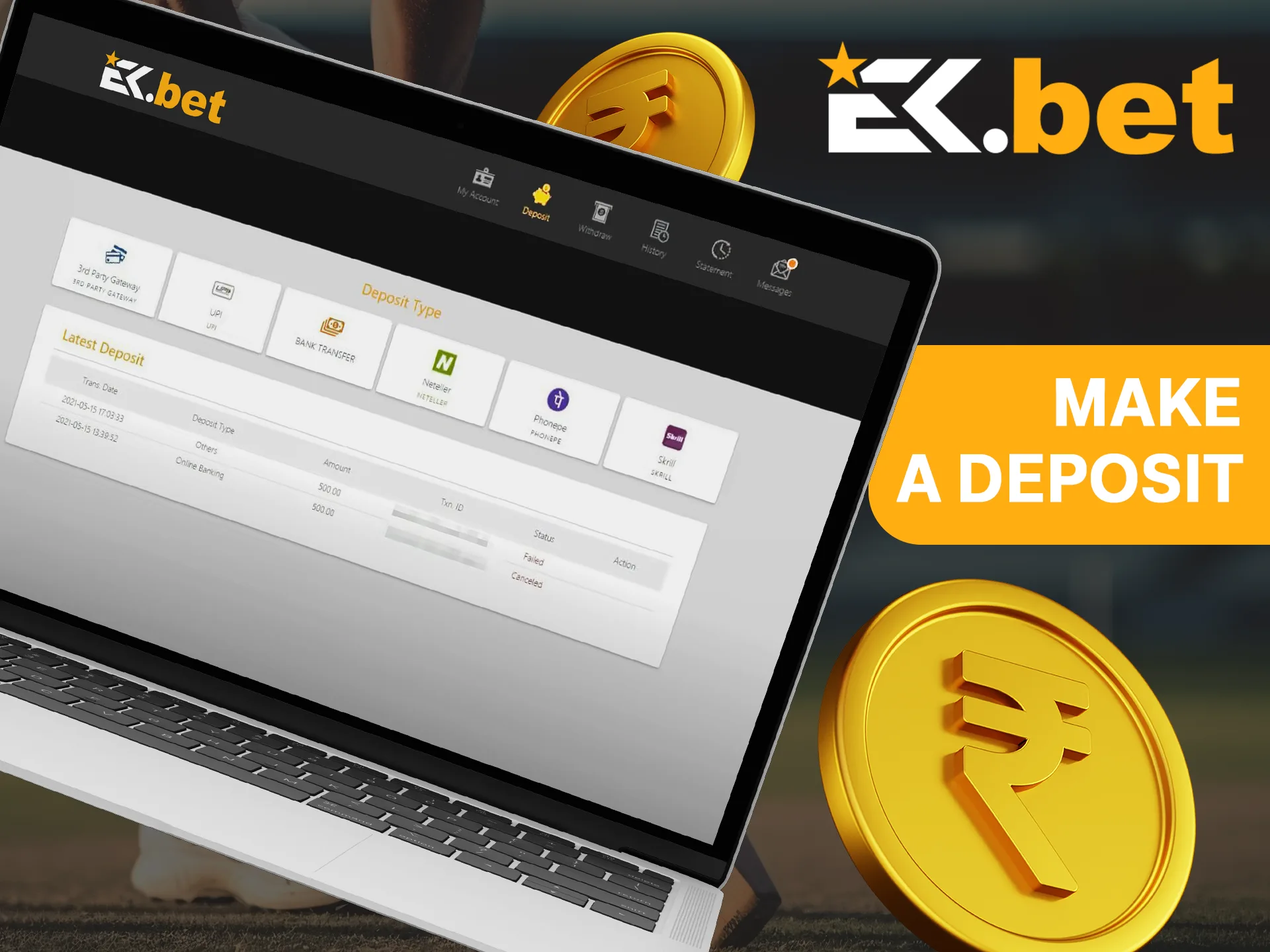 Top up your EkBet account balance.