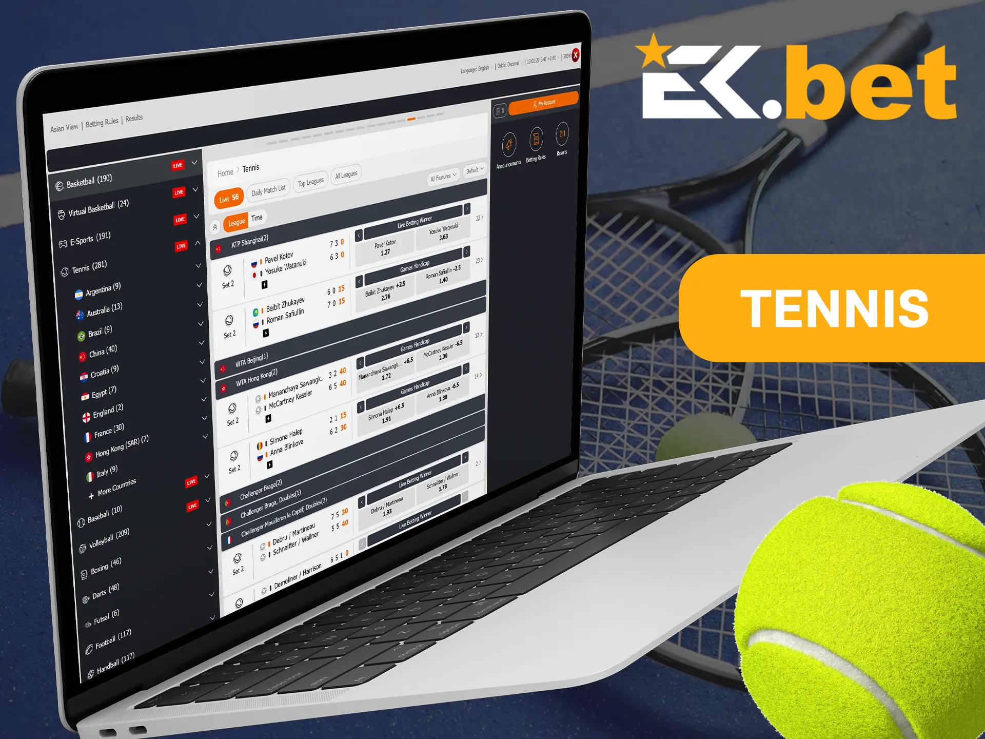 Support your favorite tennis players with EkBet.