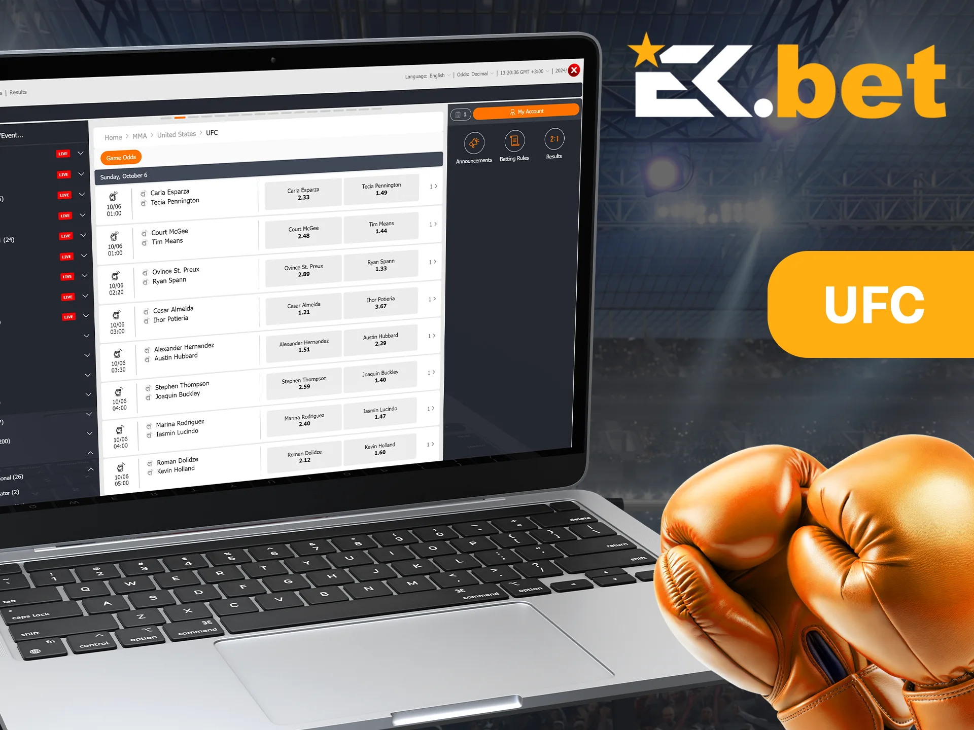 Boxing fans can bet on the UFC at EkBet.