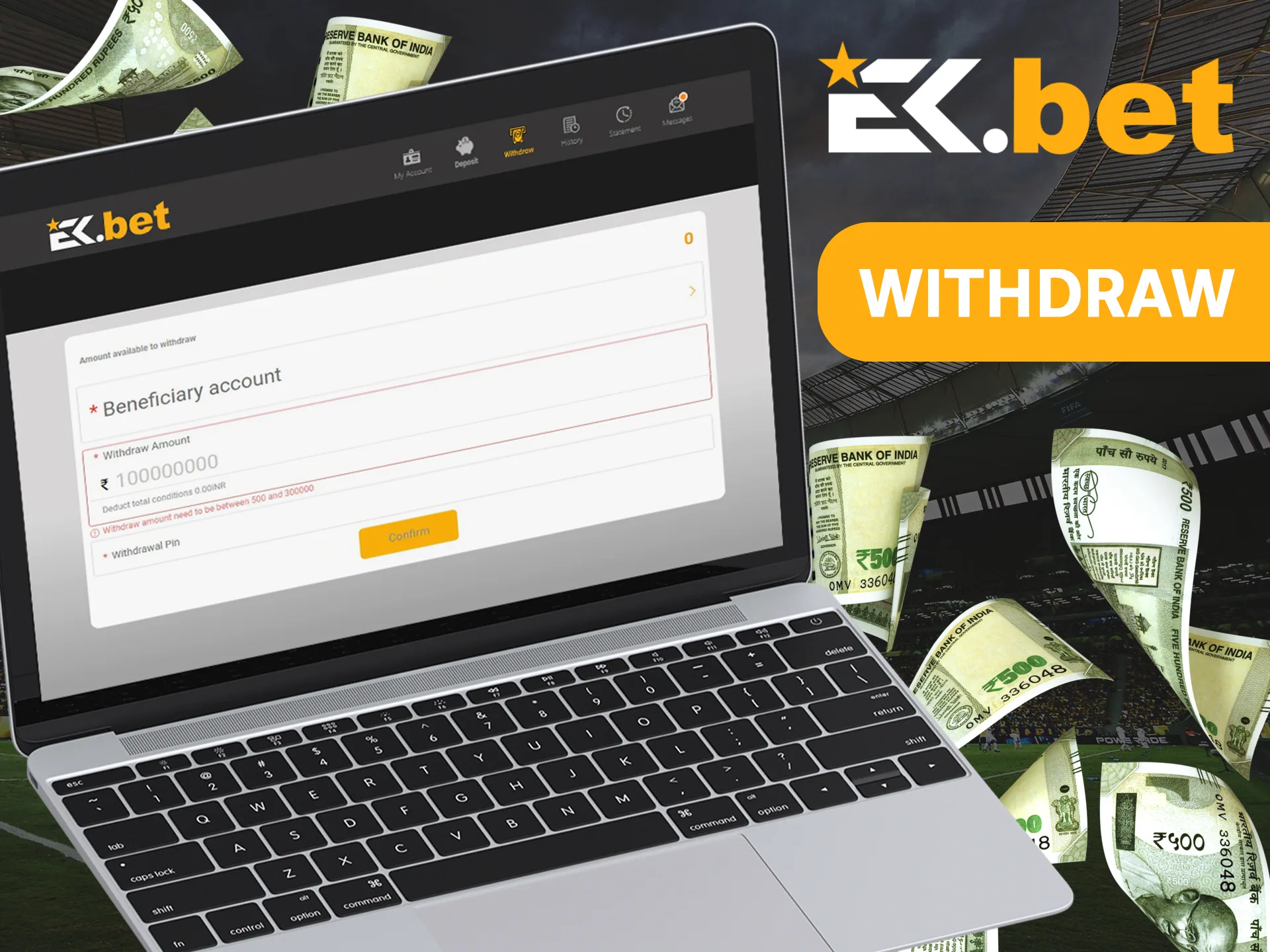 EkBet offers various withdrawal options.