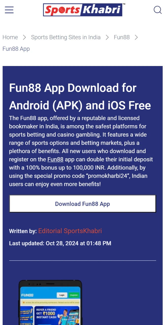 Launch safari and enter the official Fun88 casino site.