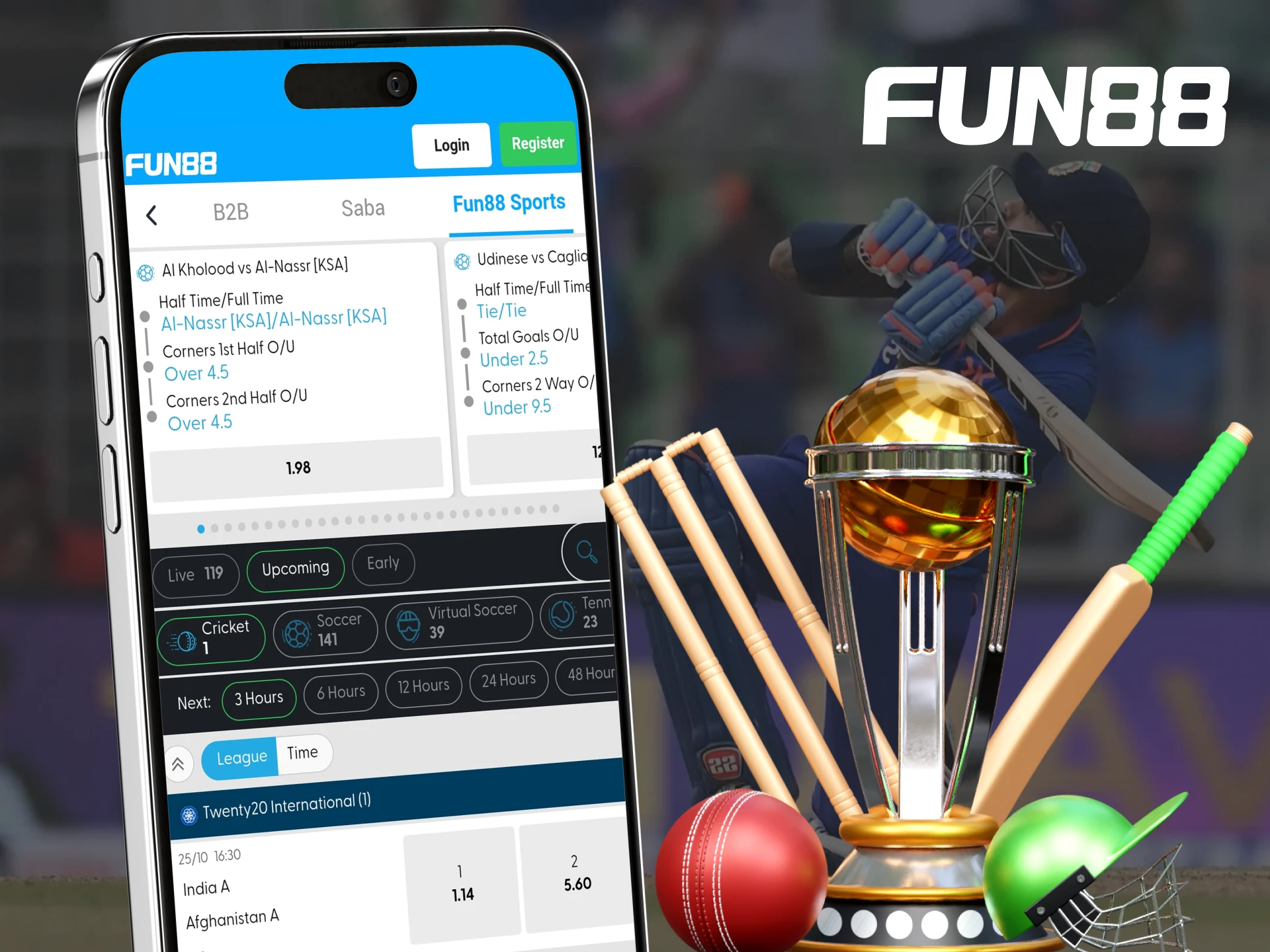 Place your cricket bets with the Fun88 mobile app.