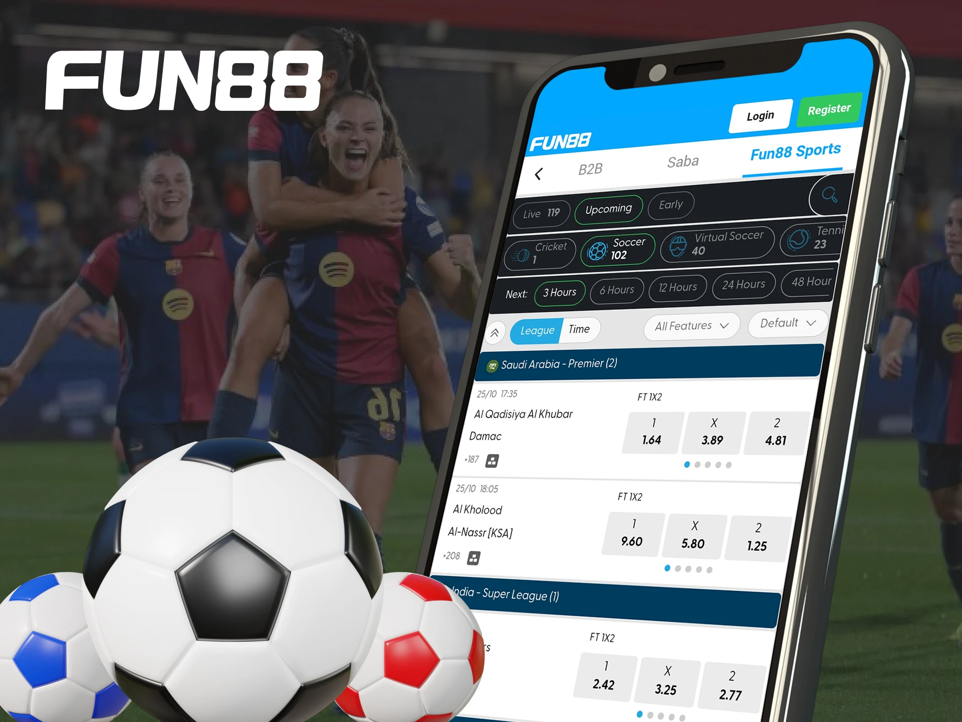 The Fun88 mobile app offers a wide range of football bets.