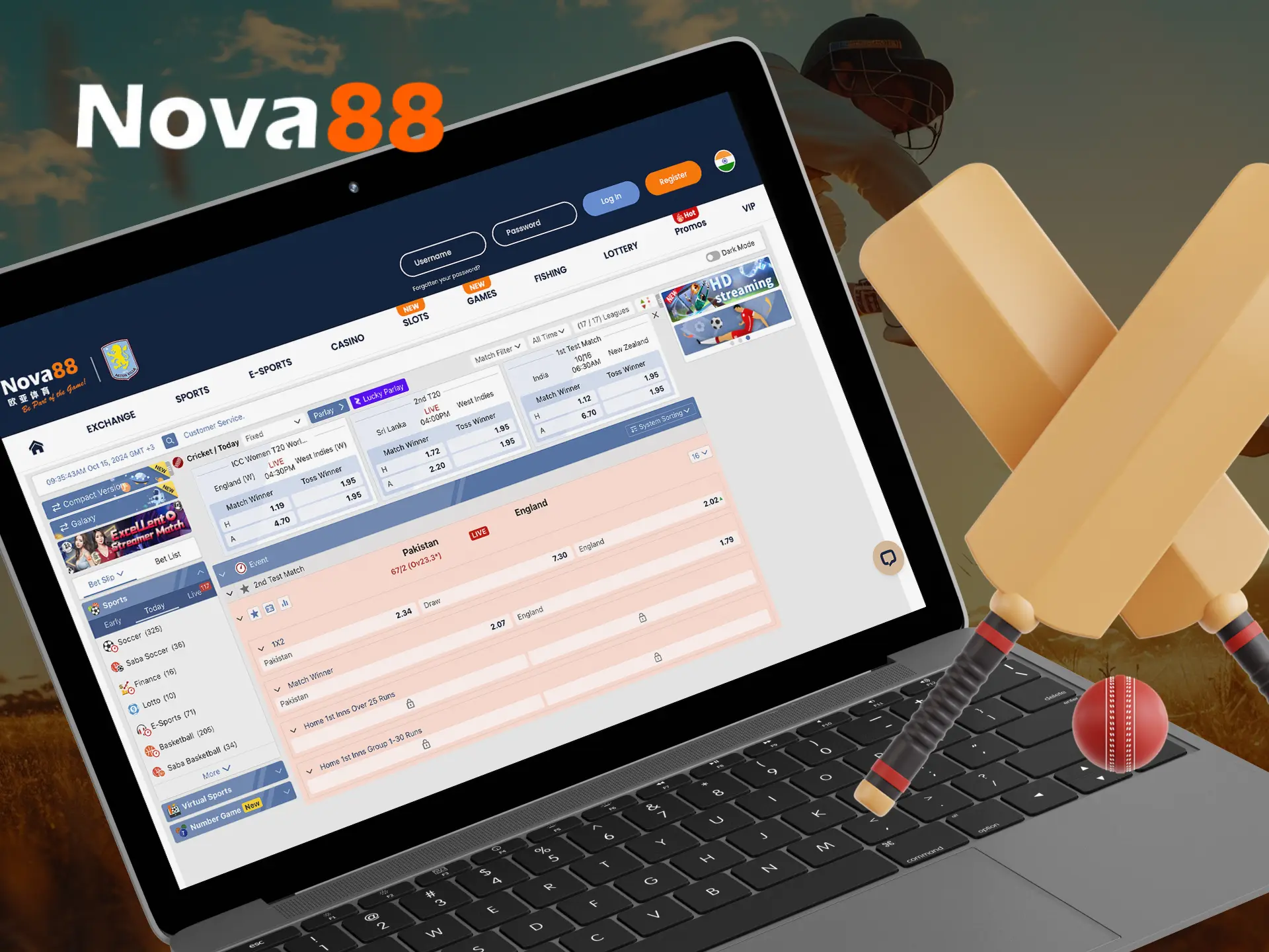 What cricket tournaments can I bet on at Nova88 online casino.