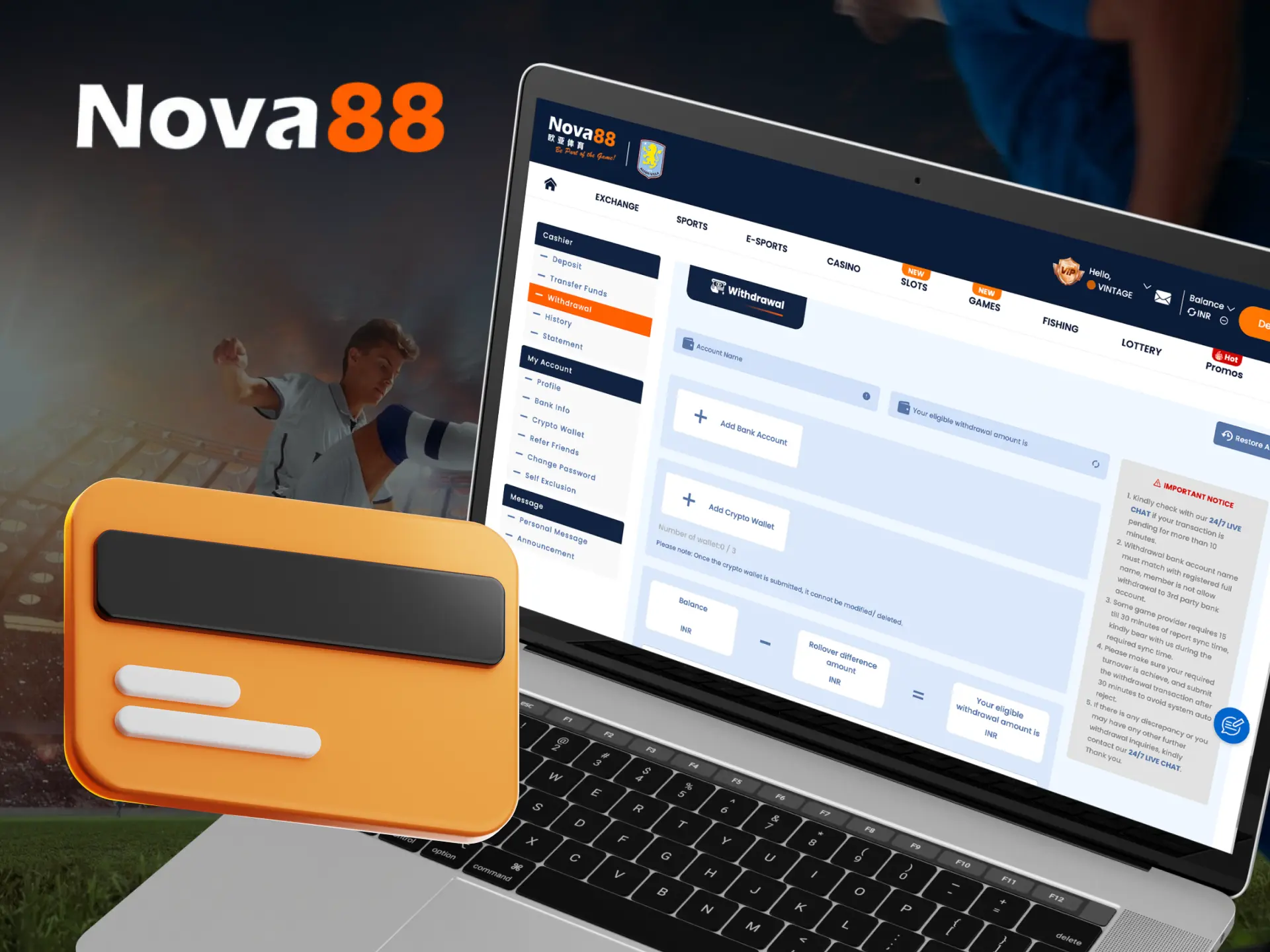 What withdrawal methods are available at Nova88 online casino.