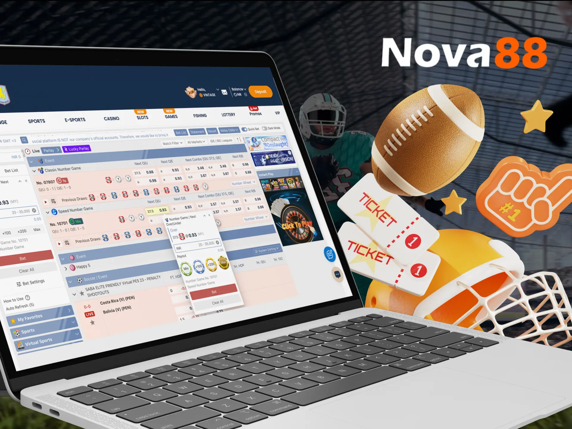 What sports can players bet on at Nova88 online casino.