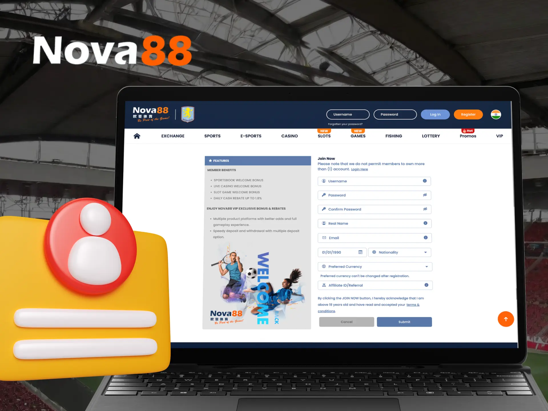 Do I need to have an account to place bets at the Nova88 online casino.