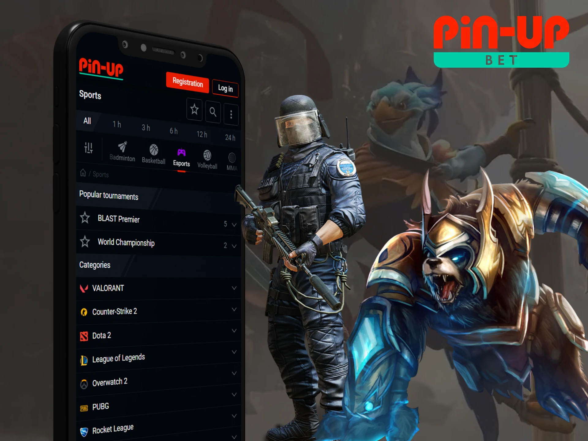 Place bets on eSports tournaments in the Pin Up mobile app.