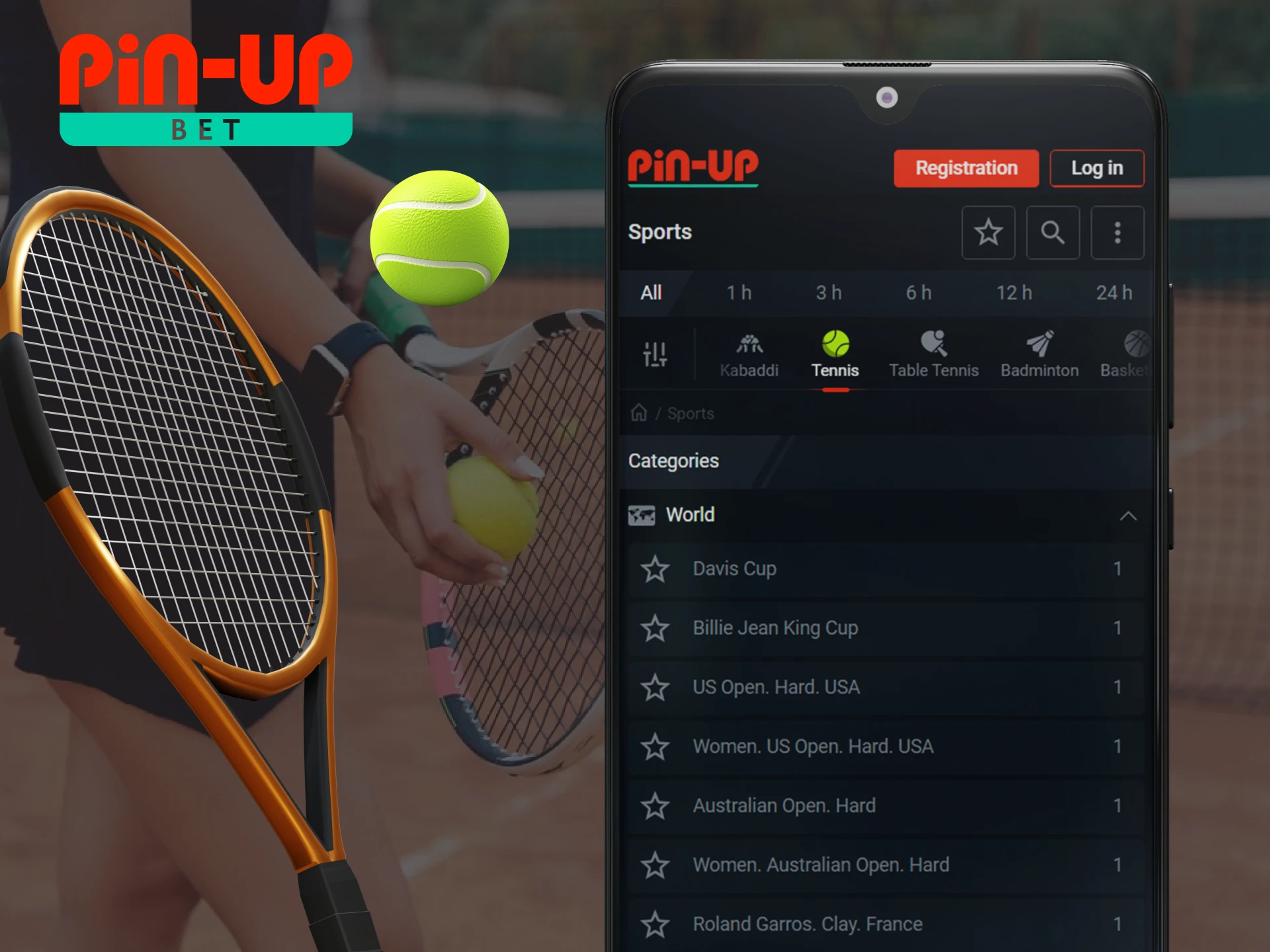 The Pin Up app offers a variety of tennis events for betting.