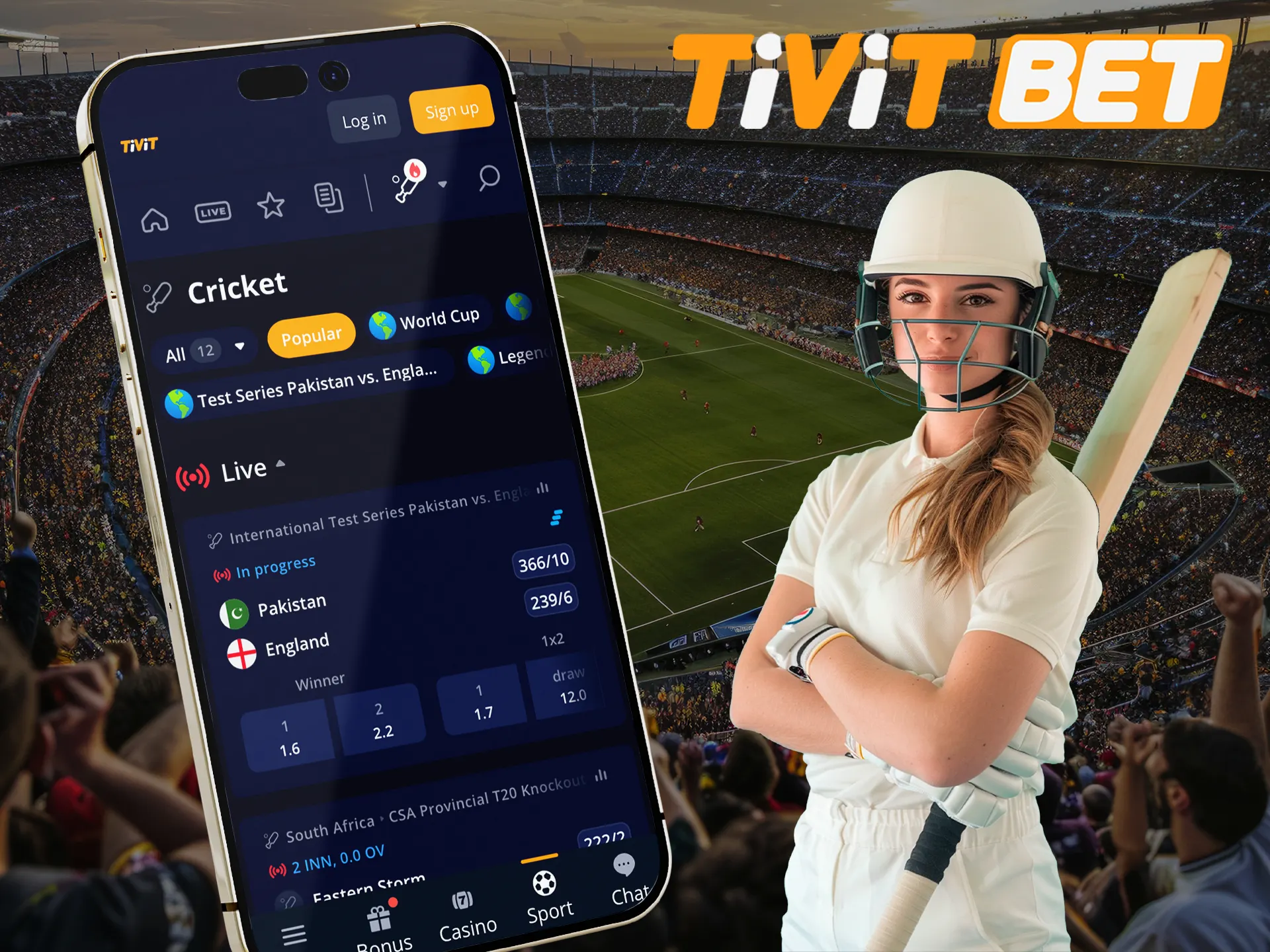 Multiply your deposit on cricket betting on the Tivitbet app.