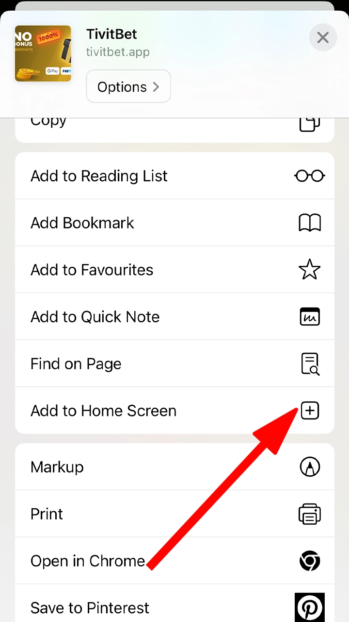 Add the Tivitbet app to the home screen of your iOS device.