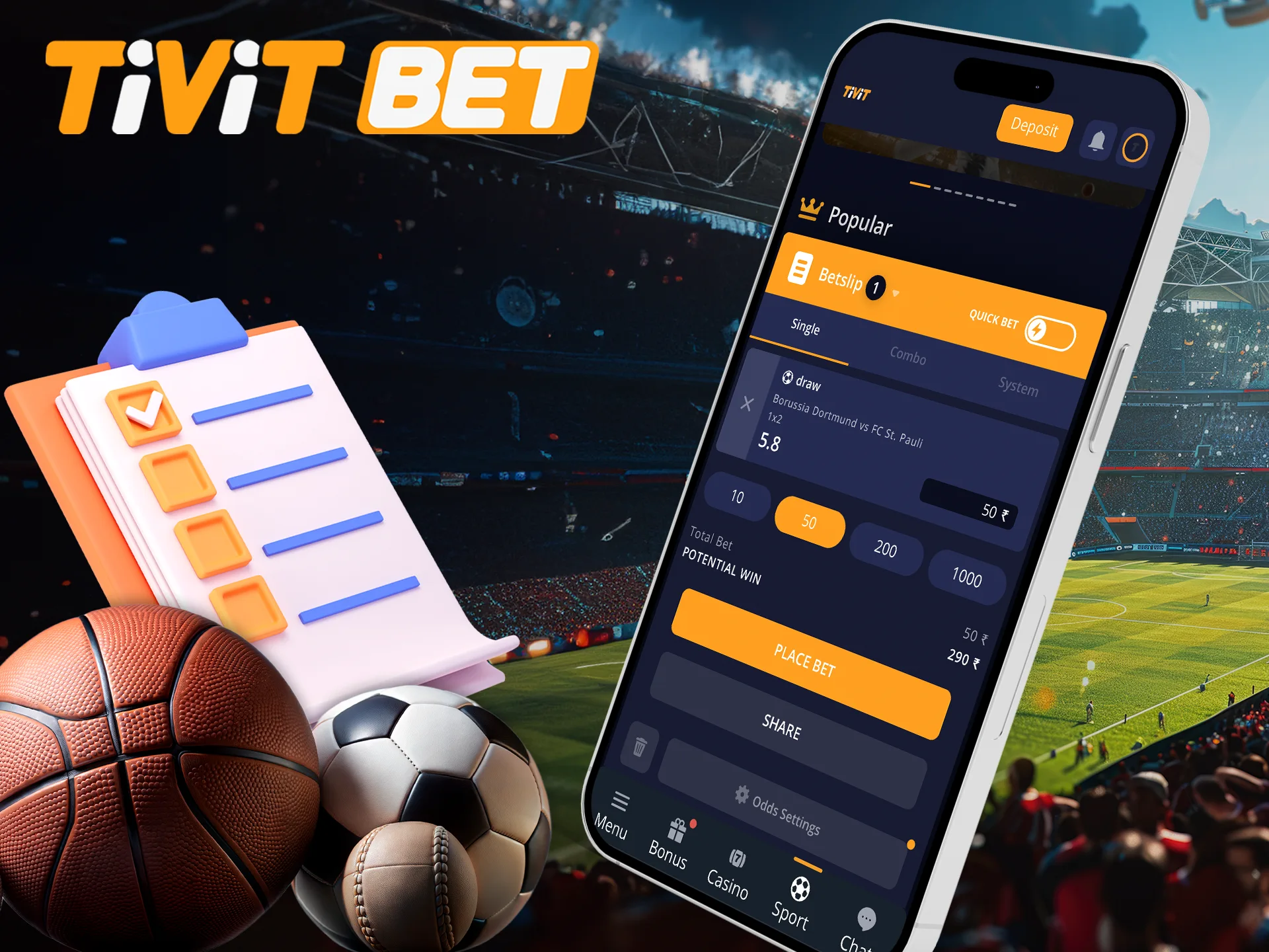 The Tivitbet app offers many types of bets for you to win.