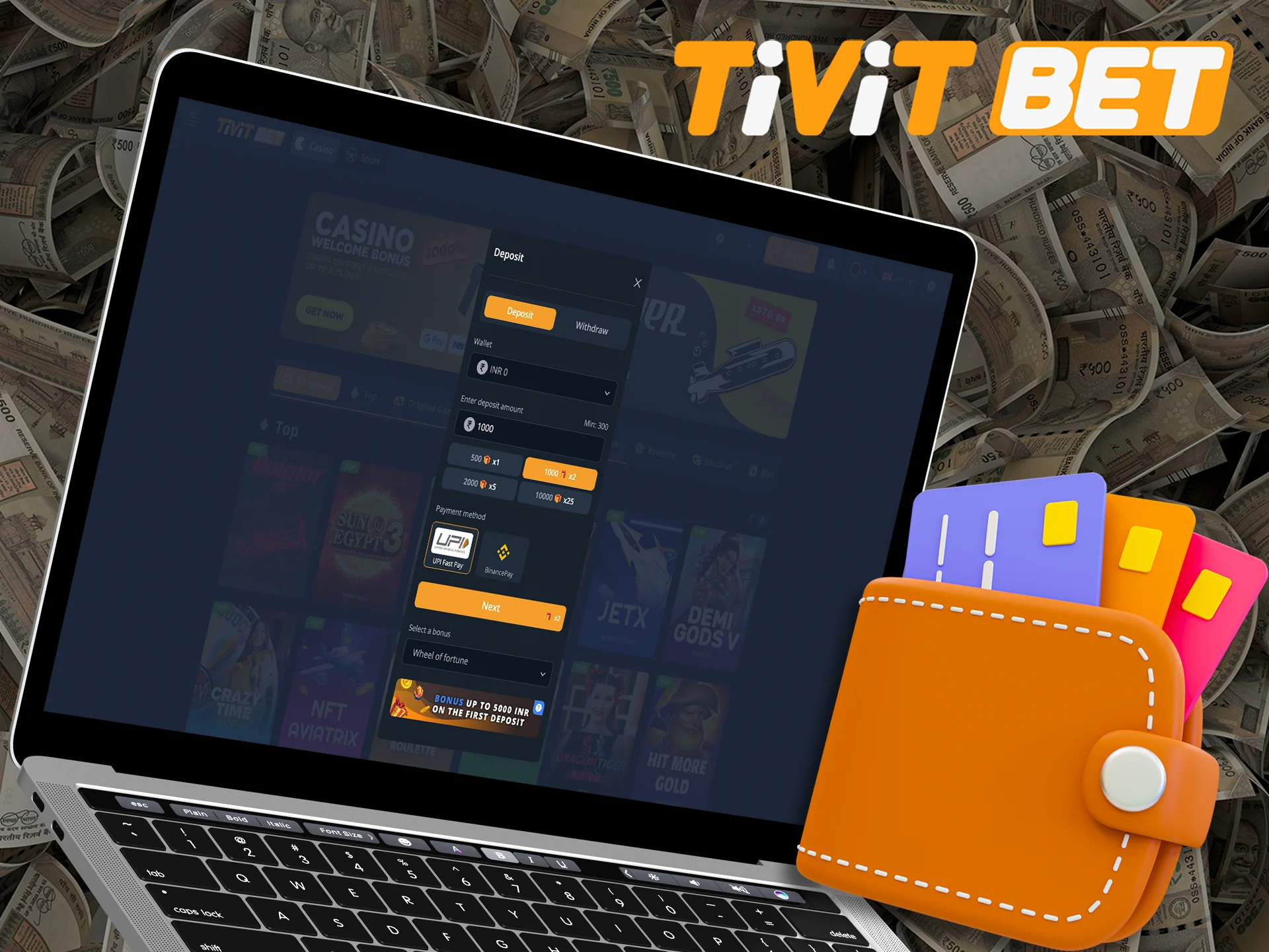 Fund your account with any of the presented methods at Tivitbet.