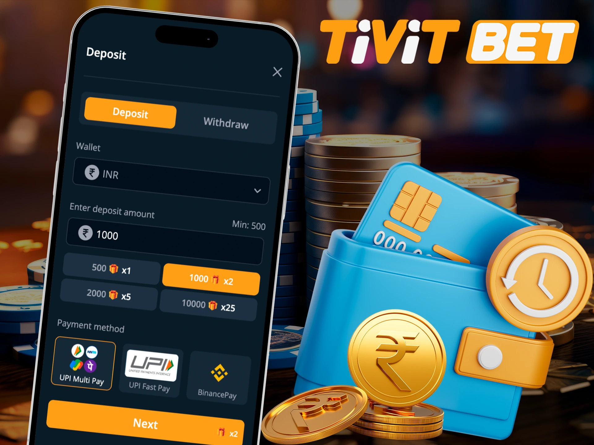 Perform payment transactions in the Tivitbet mobile app.