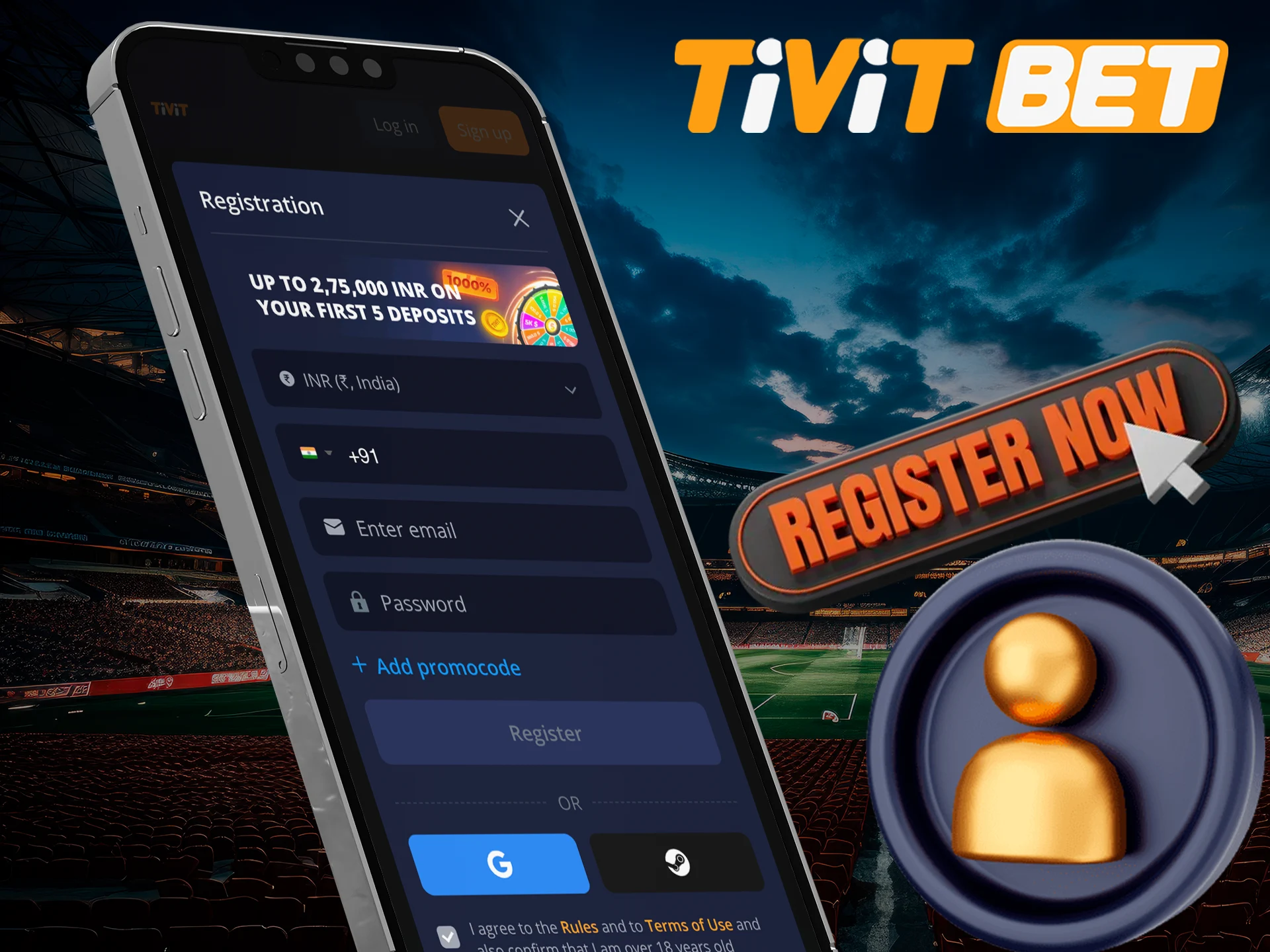 Create a personal account on your smartphone on the Tivitbet app.