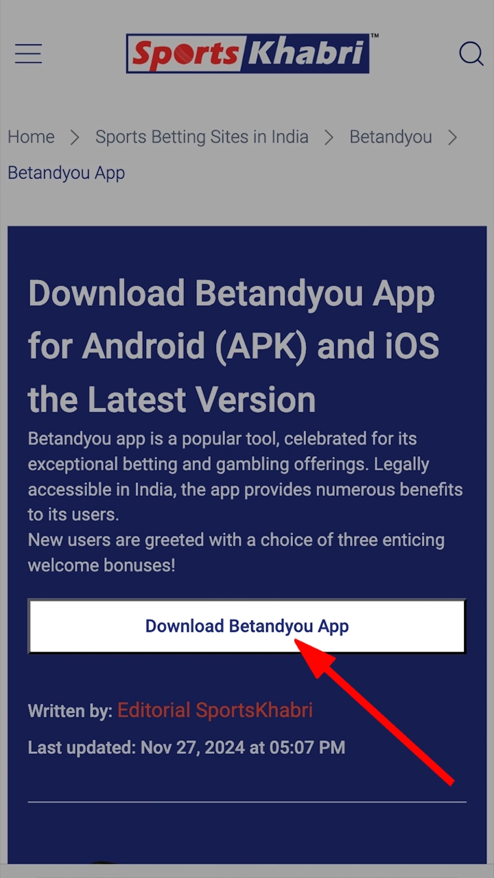 Click on the link to start installing the Betandyou application.