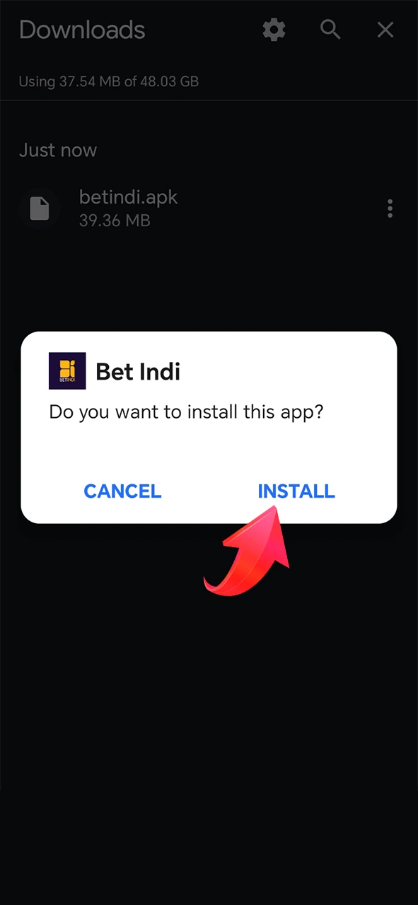 Open the downloaded file and install the Betindi application.