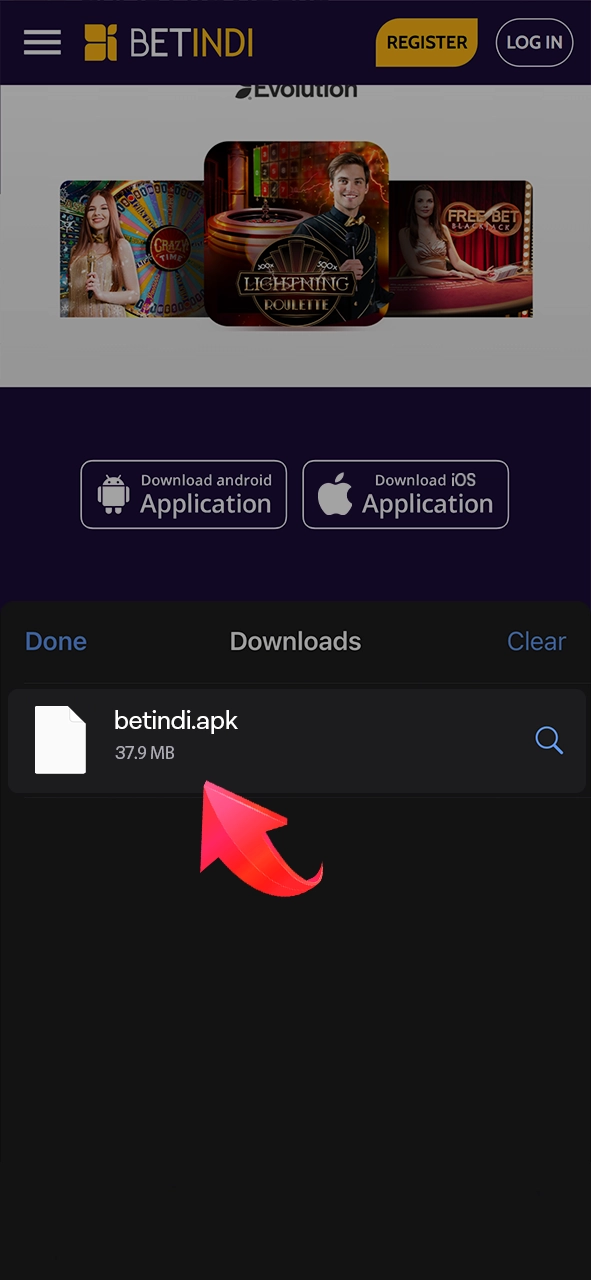 Open the downloads folder and finish installing the Betindi app for iOS.