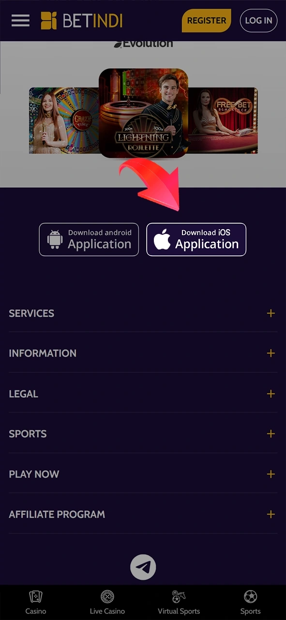 Open the official Betindi website to start downloading the iOS app.