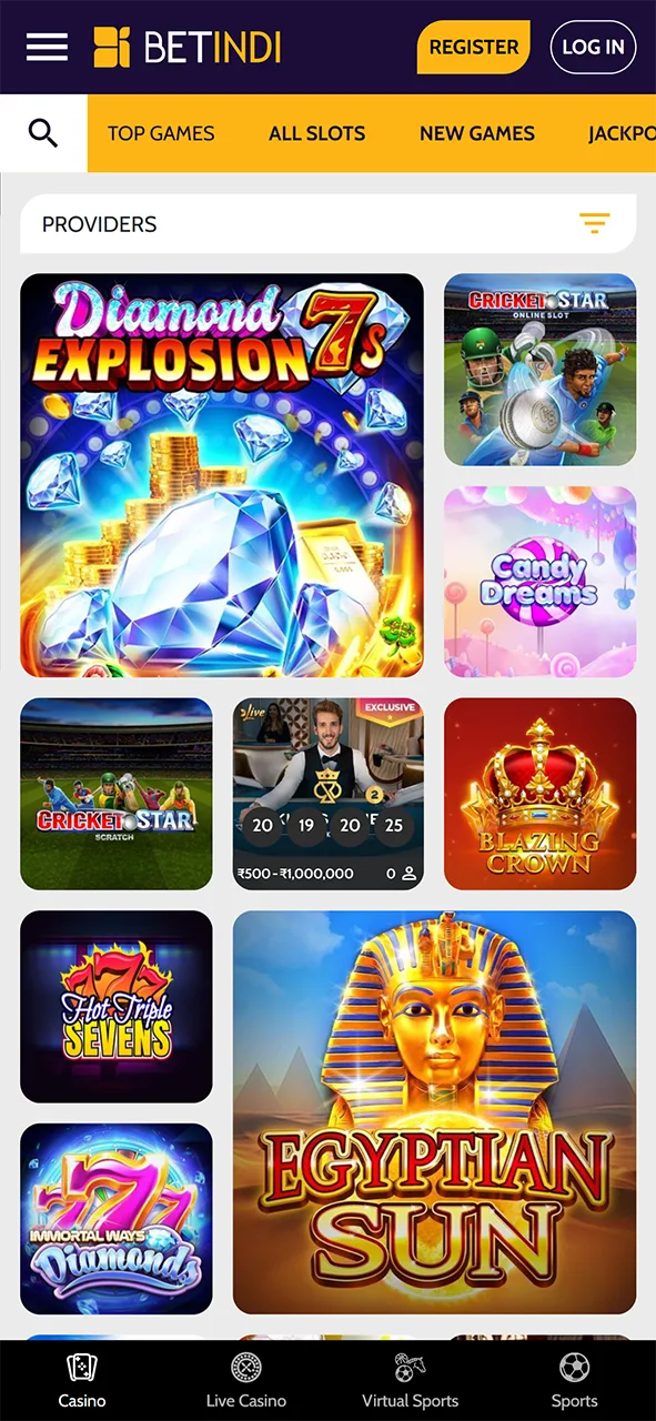 You can find many casino games on the Betindi app.