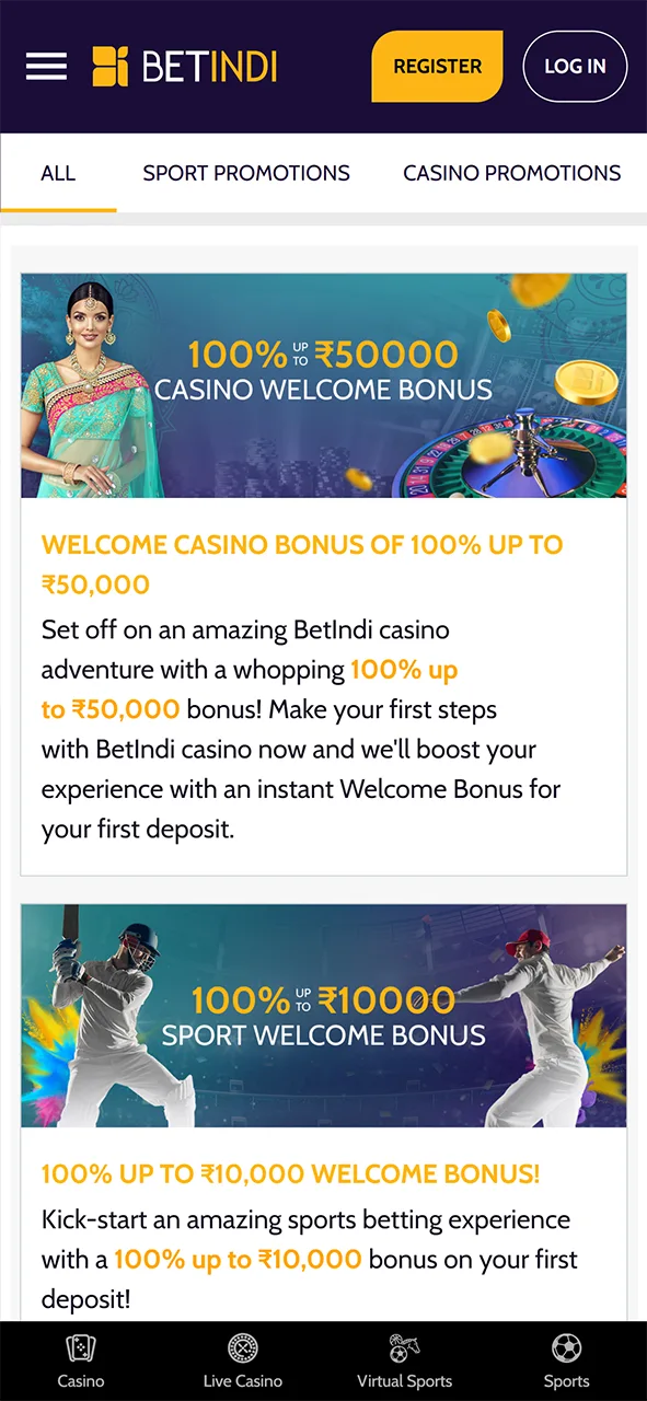 Don't miss the opportunity to get bonuses on the Betindi app.