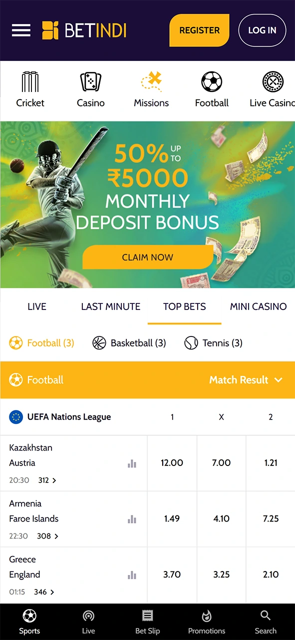 You can bet on a variety of sports on the Betindi app.