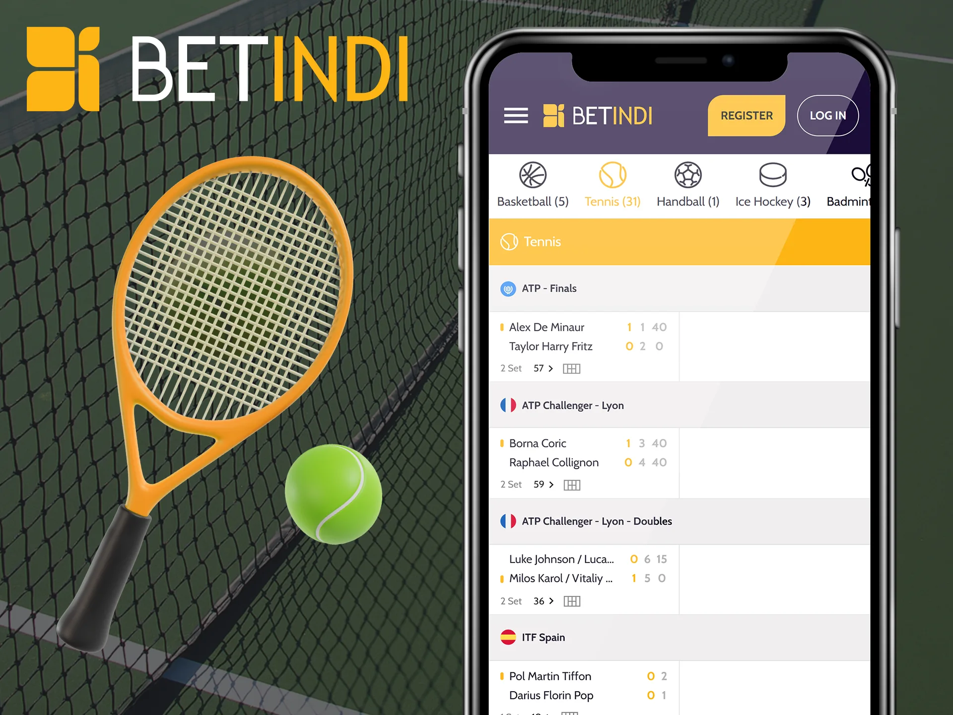 There are many tennis championships available for betting on the Betindi app.