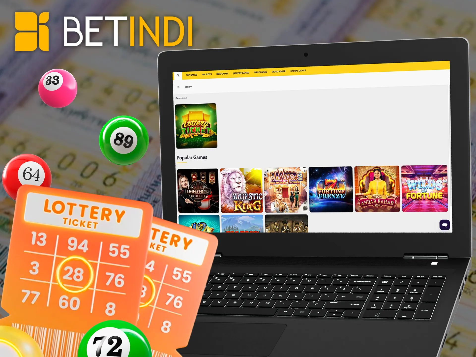 Trust your luck and pick a winning lottery ticket at Betindi.