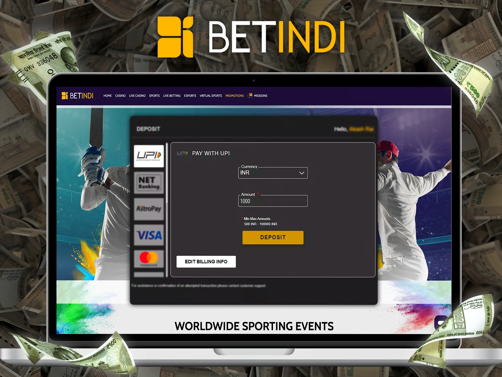 Fund your Betindi account and get to betting.