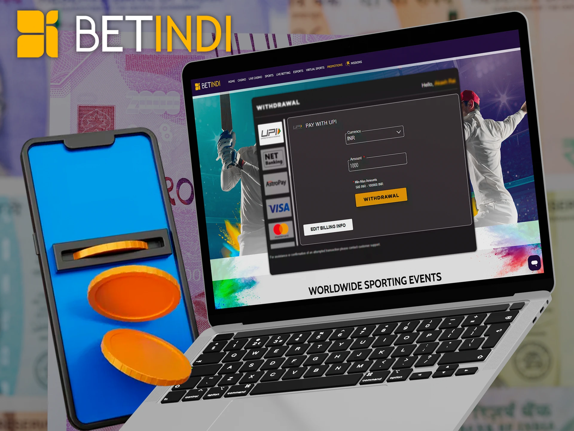 Use one of the ways to withdraw your winnings at Betindi and get it instantly.