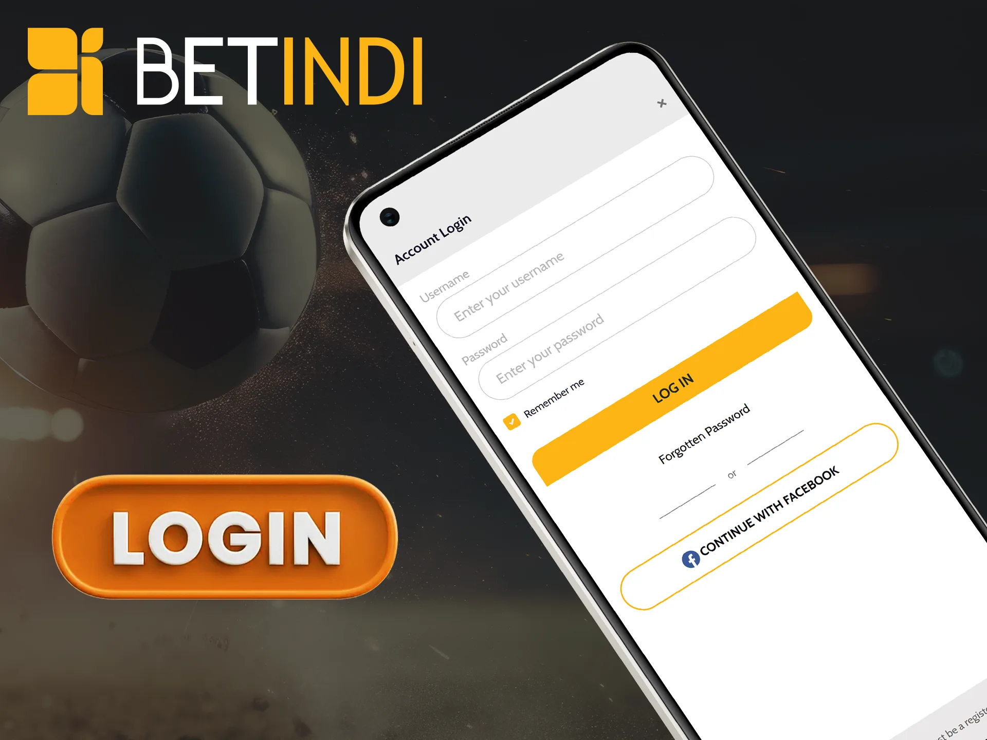 Enter your username and password to log in to the Betindi mobile app.