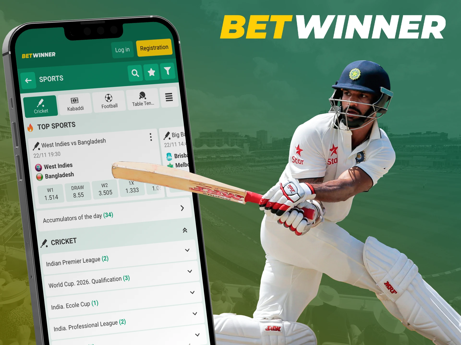 Forecast cricket matches in the Betwinner app for your wins.