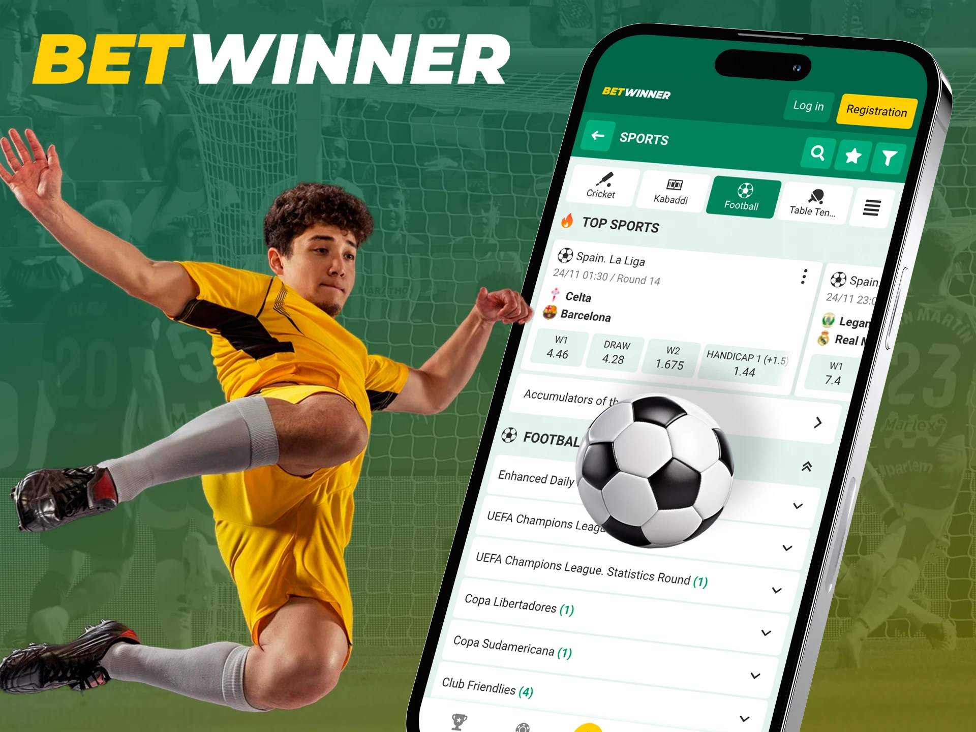 Bet on football tournaments and multiply your deposit on the Betwinner app.