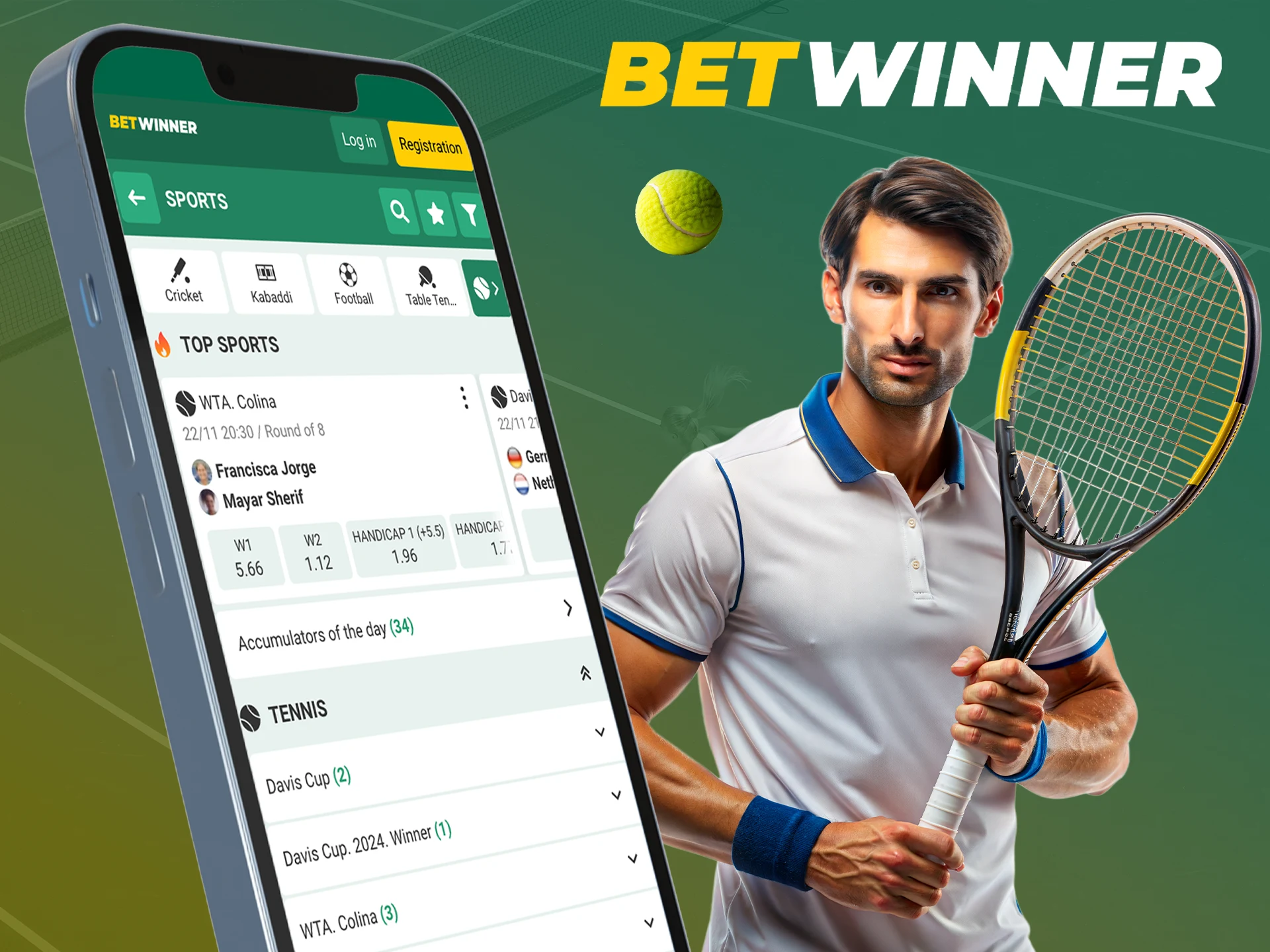 Pick your tennis favourites and place your bets in the Betwinner app.