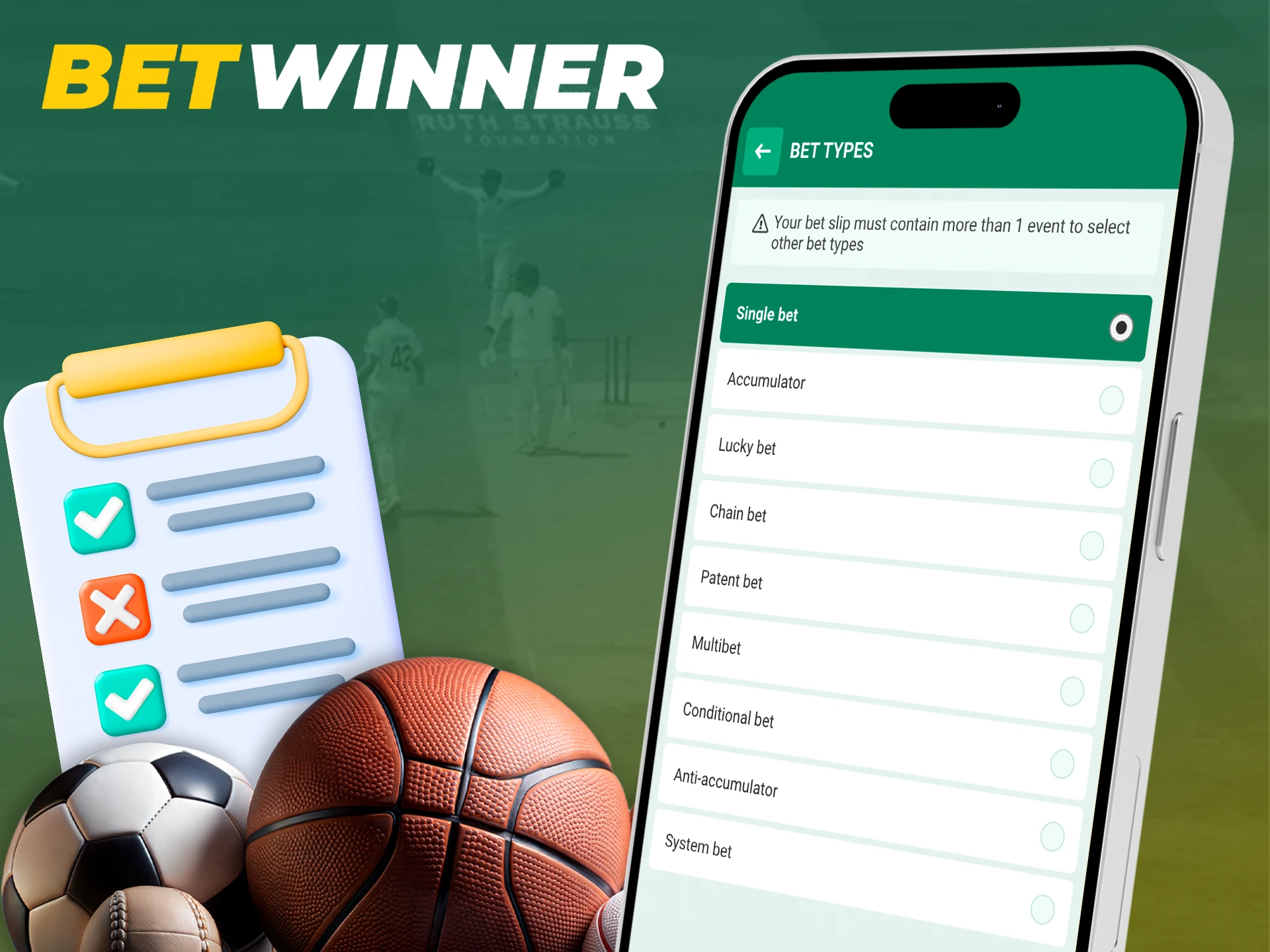 The Betwinner app offers its players a wide range of bet types.