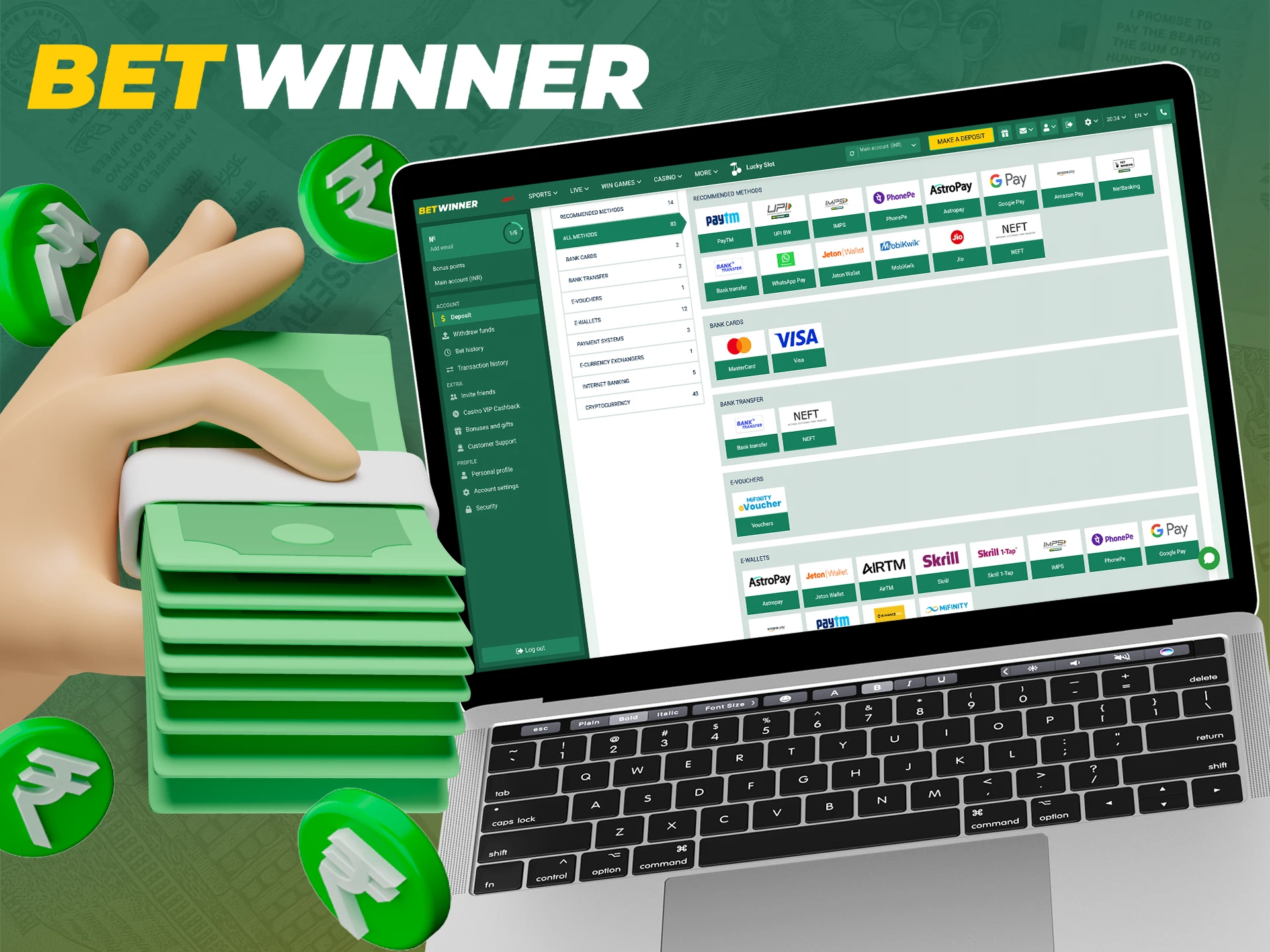 Make a deposit to start betting at Betwinner.