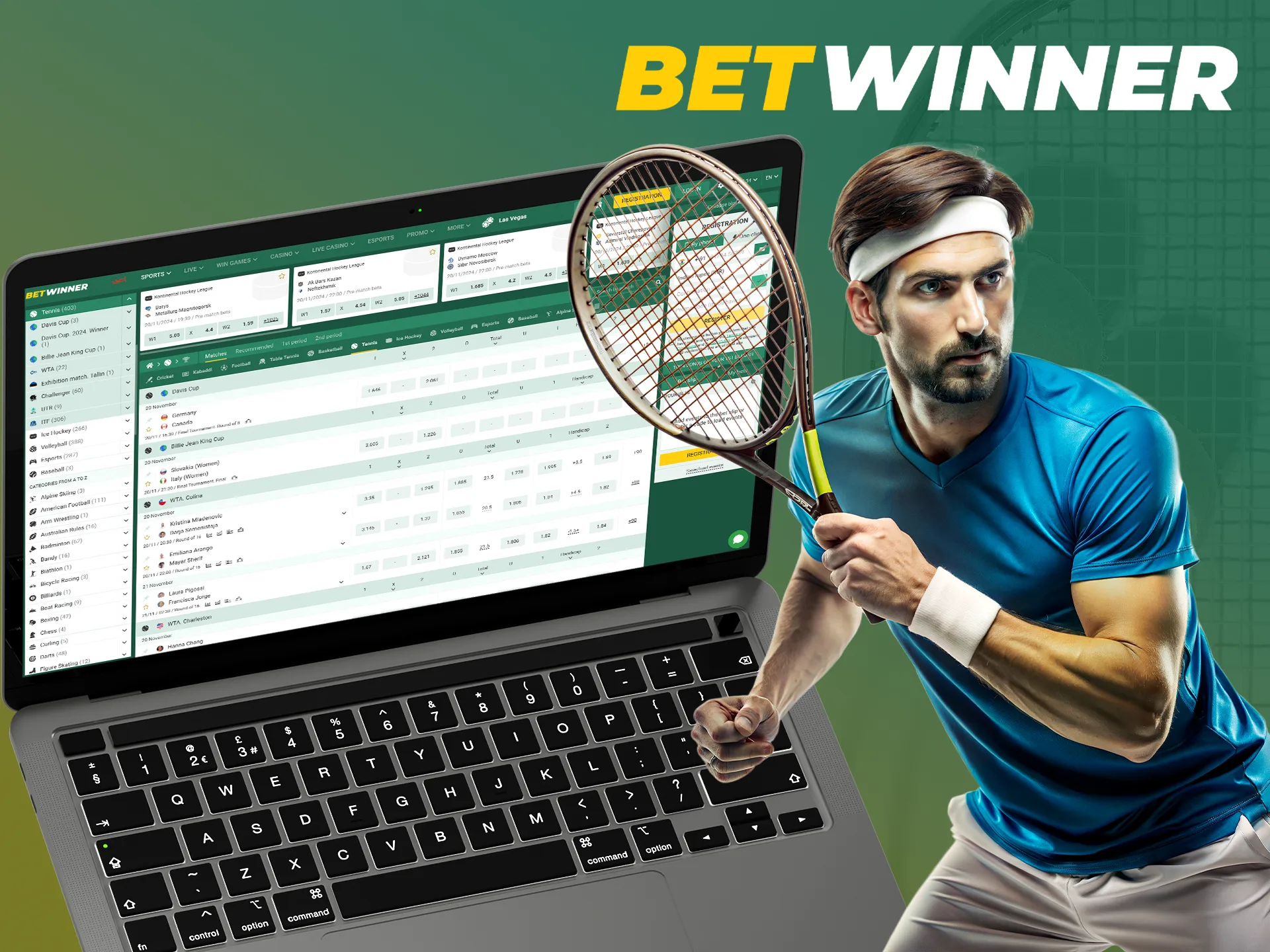 Pick players to bet and win on tennis at Betwinner.