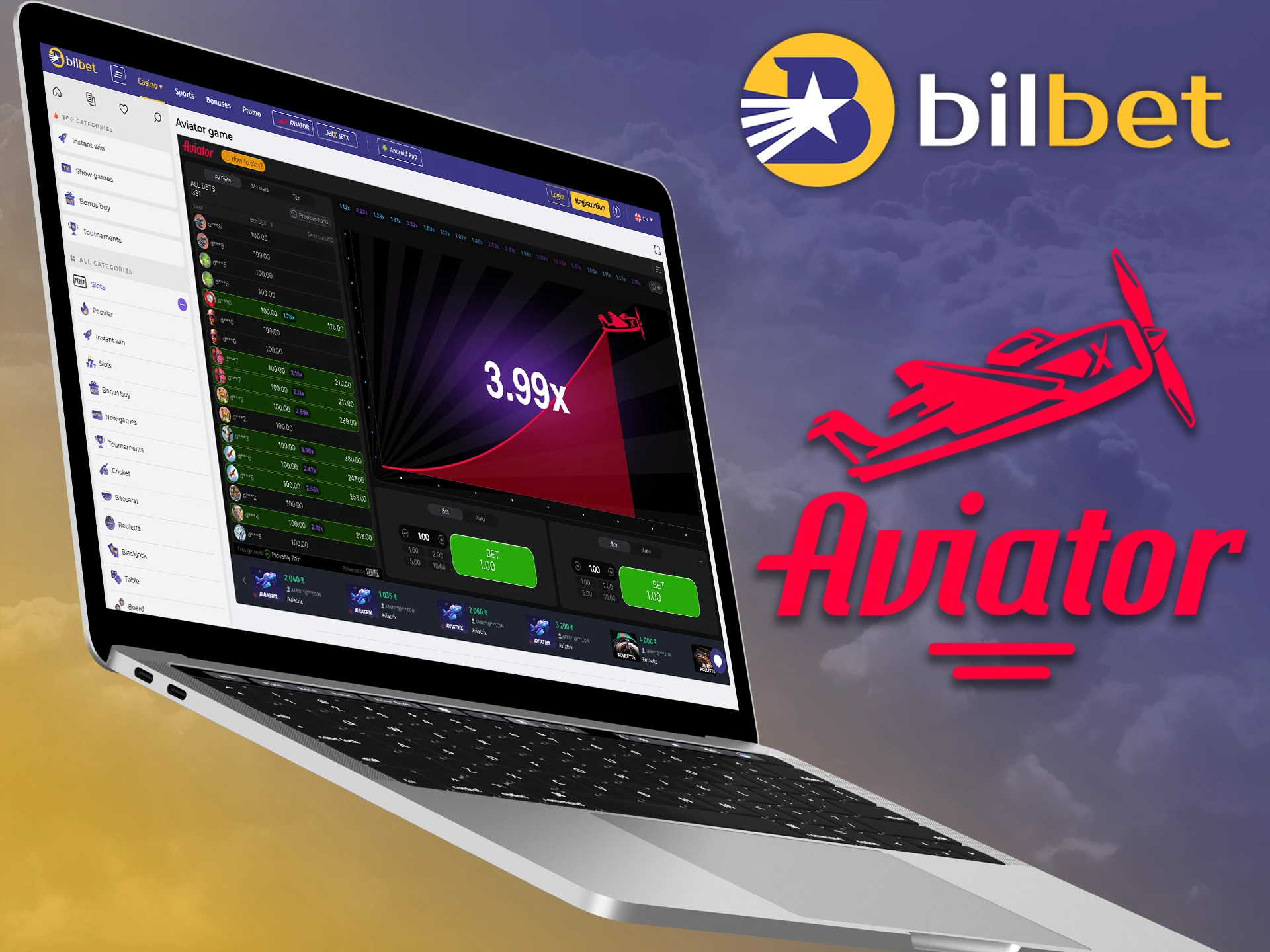 Grab the best multiplier at Aviator to win big at Bilbet.