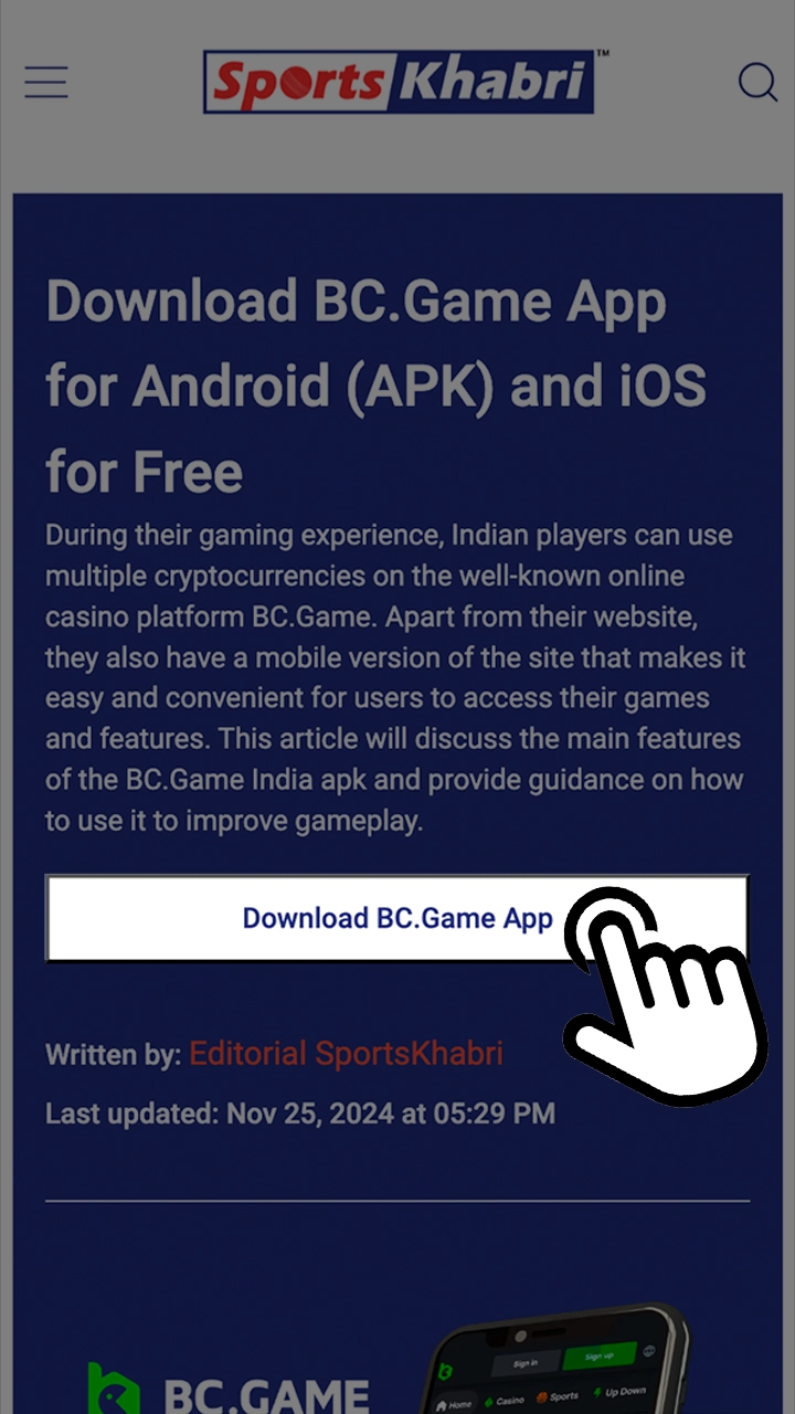 Illustration of a smartphone downloading a BC.Game APK file